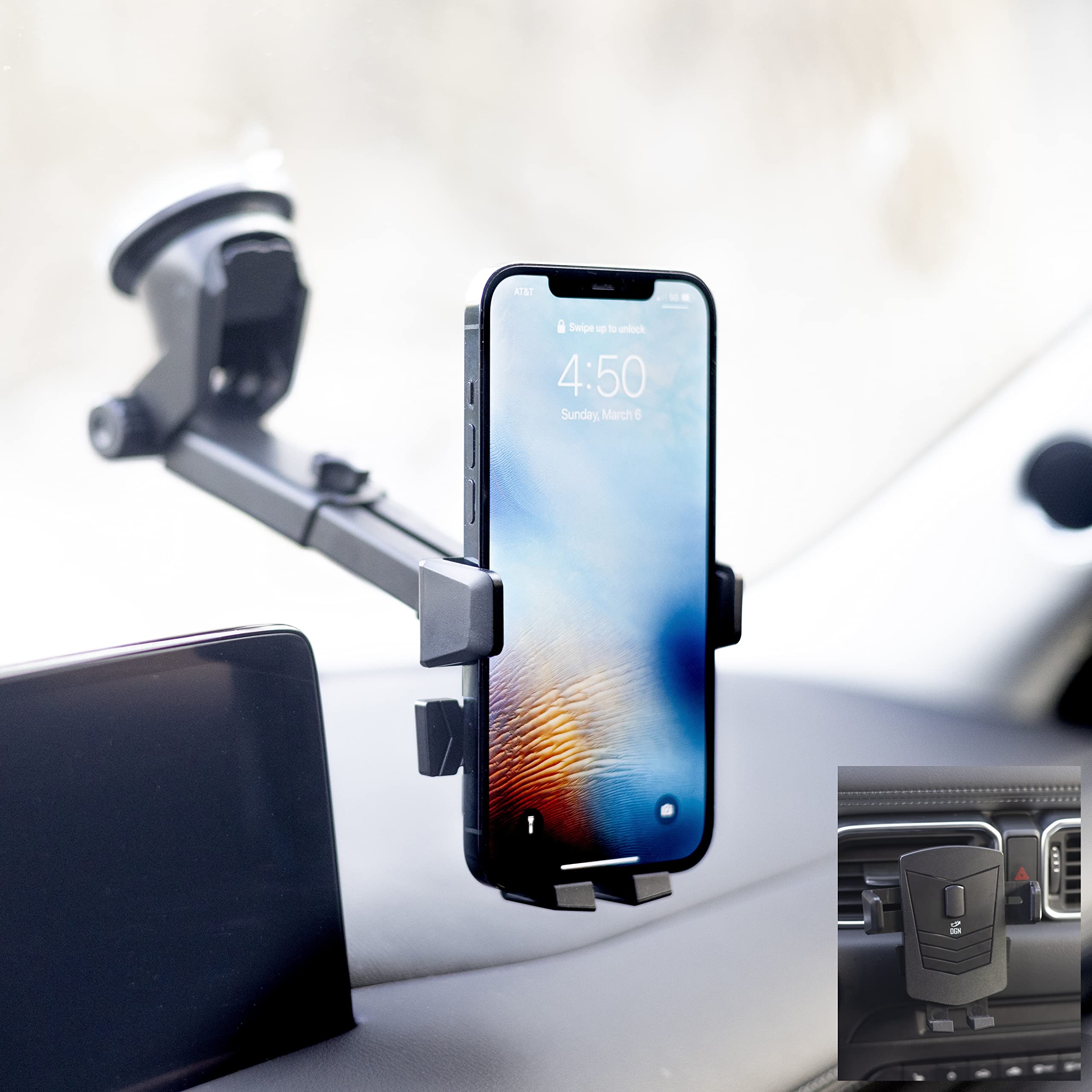 DGN Universal Car Phone Mount, Handsfree Stand, Phone Holder for Car Dashboard Windshield Vent, Upgraded Universal Design, Compatible with iPhone 13 12 11 Pro Max Xs XR X 8, Galaxy s20 Note 10 9