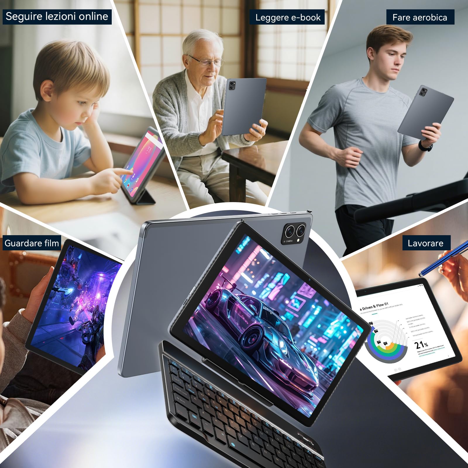 TABWEE Tablet Android 16 con Tastiera, 24 GB RAM+ 256 GB ROM(4 TB TF) | Ideale per Intrattenimento, Octa-Core, Widevine L1, Tablet 10 Pollici in Offerta, Gemini AI, Face ID (Garanzia di 4 Anni)