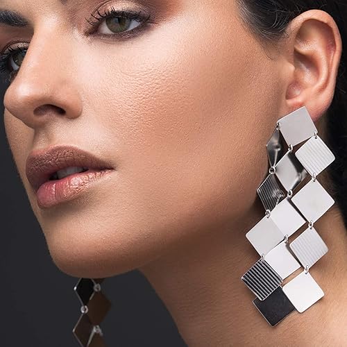 Amazon.com: Large statement earrings silver gift, big earrings ...