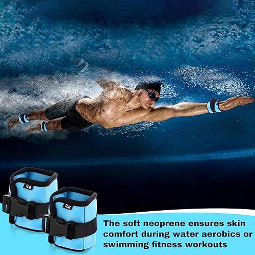 Miniatura 5 de 2 pares de pesas de tobillo para ejercicios terrestres o acuáticos, brazaletes de gimnasia aeróbica acuática para tobillo y muñeca, pesas ajustables