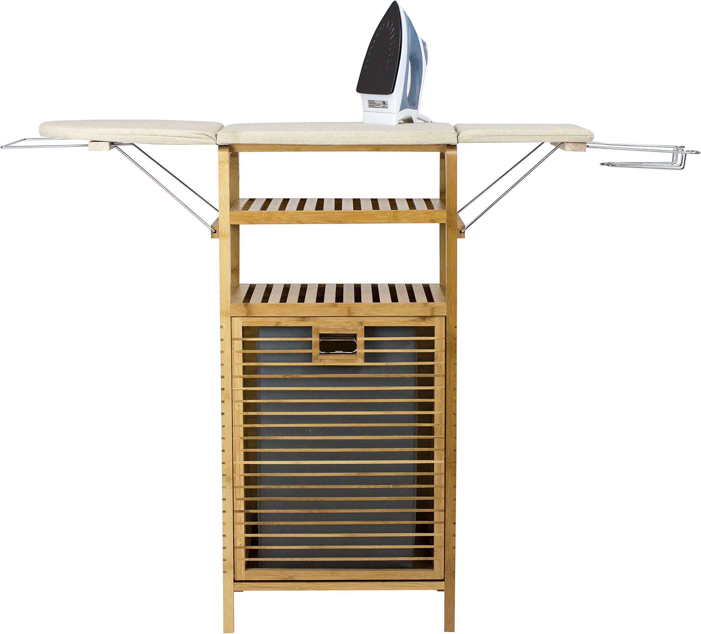 SpaceMaster Corner Housewares Bamboo Ironing Board with Laundry Hamper (37" Standard Height), One Size