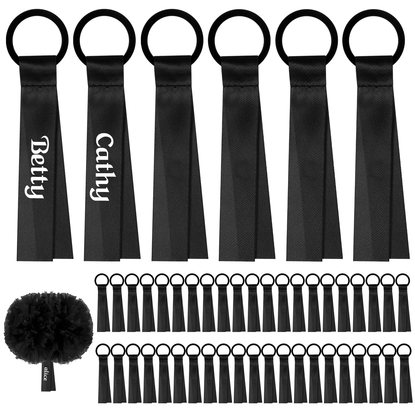 VAIPI 48 Pcs Cheerleader Pom Poms Name Tags Cheerleading Name Tags Ribbon Sublimation Blank Cheer Pom Tags Travel Suitcases Labels for Backpack