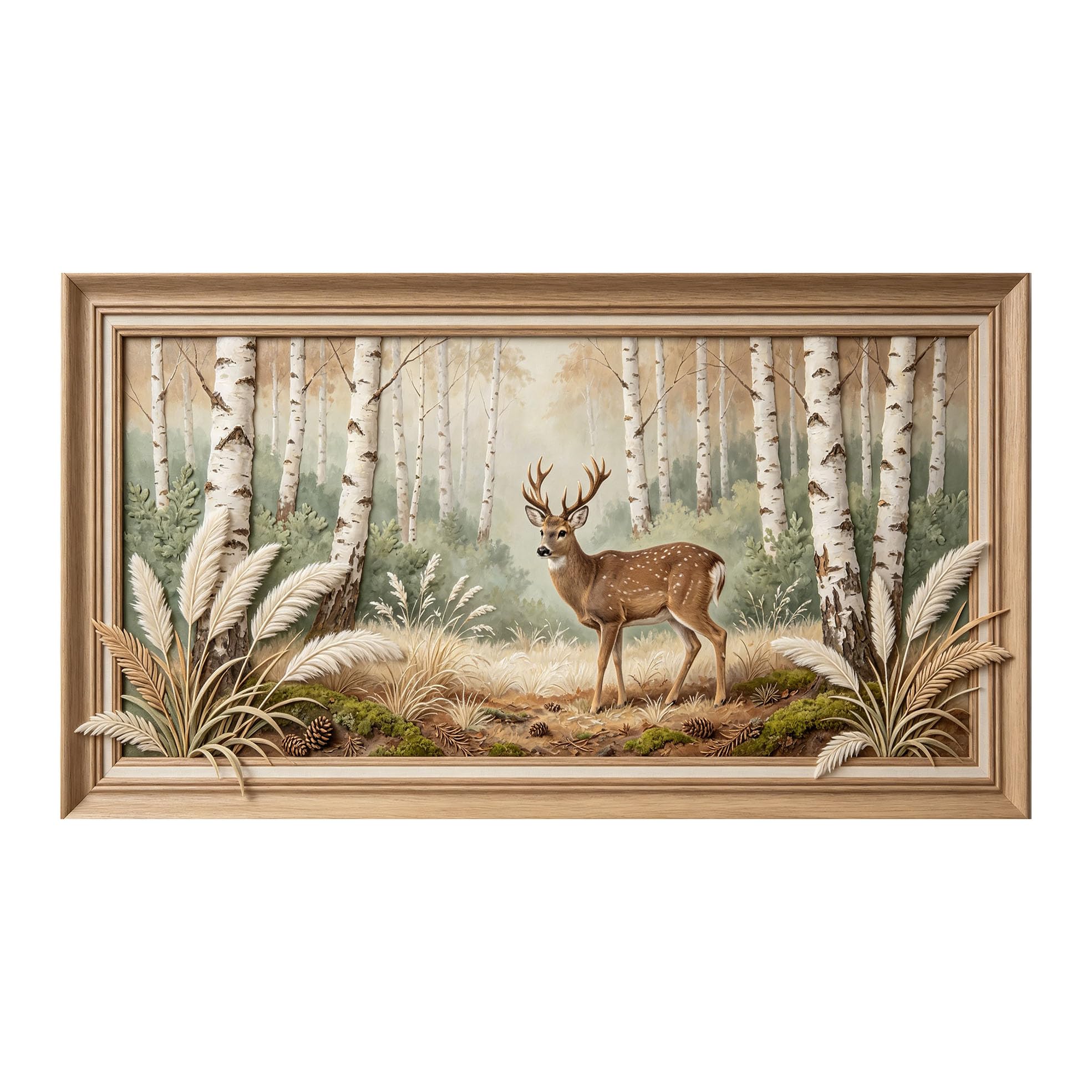 Yzpallescene 3D 3D Framed Wall Art 50cm×90cm Deer Forest Landscape Oil Painting Large Size SelfAdhesive Removable Wall Decor Prints Artwork for Living Room Bedroom Office