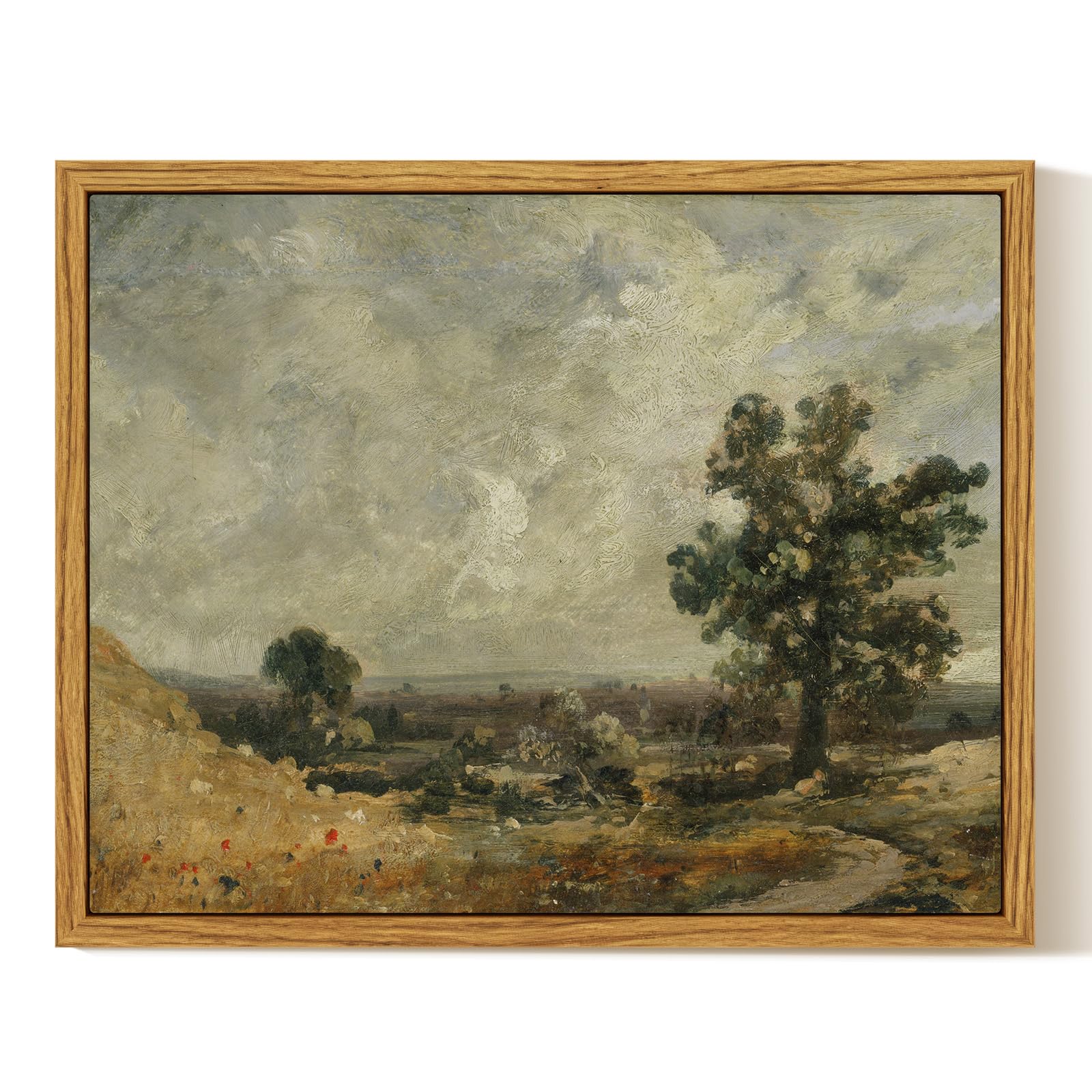 InSimSea Framed Canvas Print Art, Vintage Countryside Landscape Painting, Rustic Farmhouse Cottage Decor for Hallway Wall Floating Shelf Desk Vanity Fireplace,10x8 in, Earth Tones