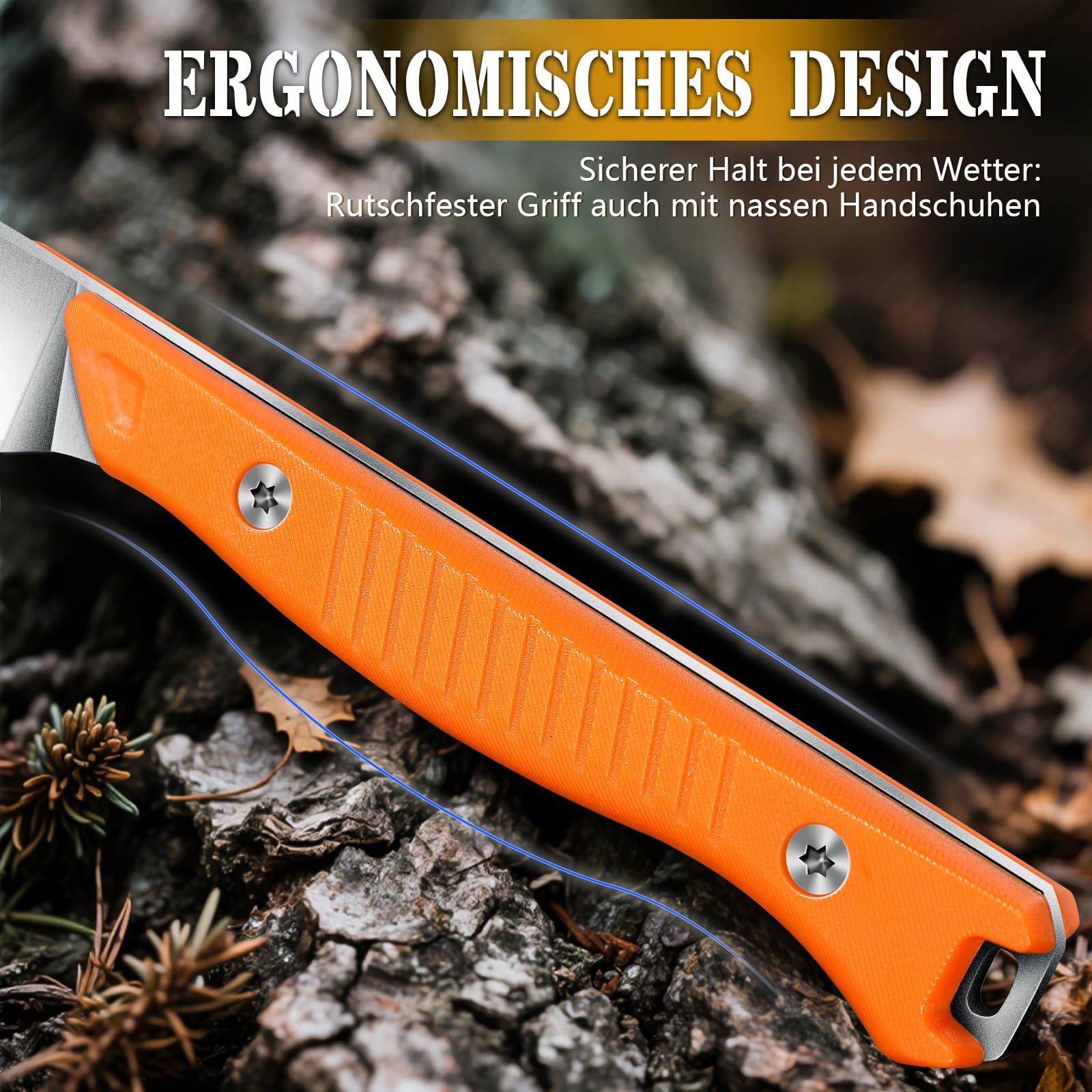 Neck Knife Outdoor Messer, D2-Edelstahl Survival Feststehendes Messer Halskette, mit Kydex Scheide Jagdmesser, G10 Griff Mini EDC Messer,Geschenk für Männer Orange