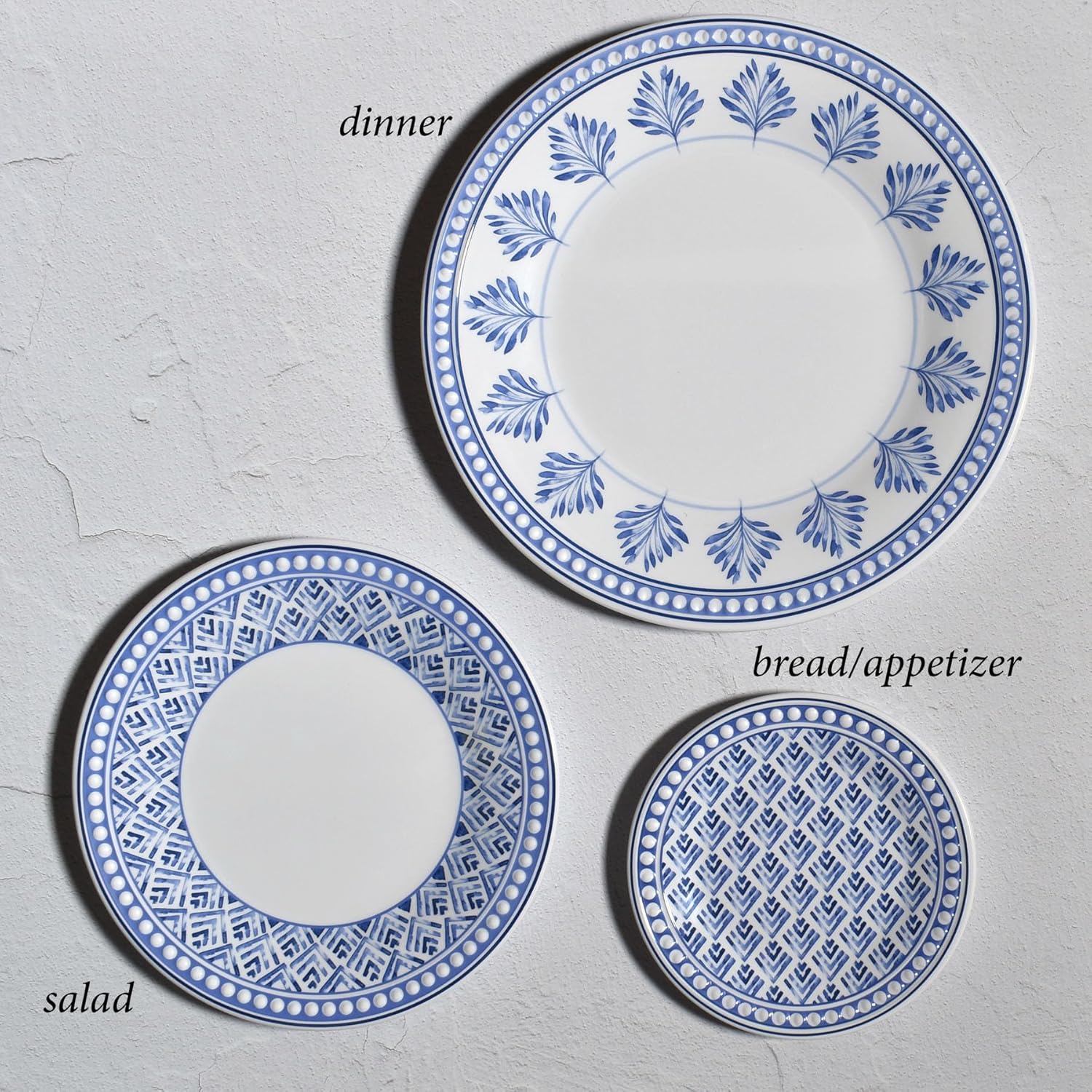Merritt Savannah 6"" Melamine Saucer Appetizer Bread Plate, Blue/White, Set of 6, Dinner