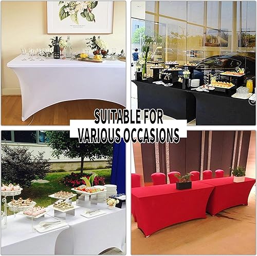 Miniatura 6 de Paquete de 2 manteles de elastano de 6 pies, reutilizables, rectangulares, sin arrugas, lavables, para banquetes, bodas, festivales, fiestas, color