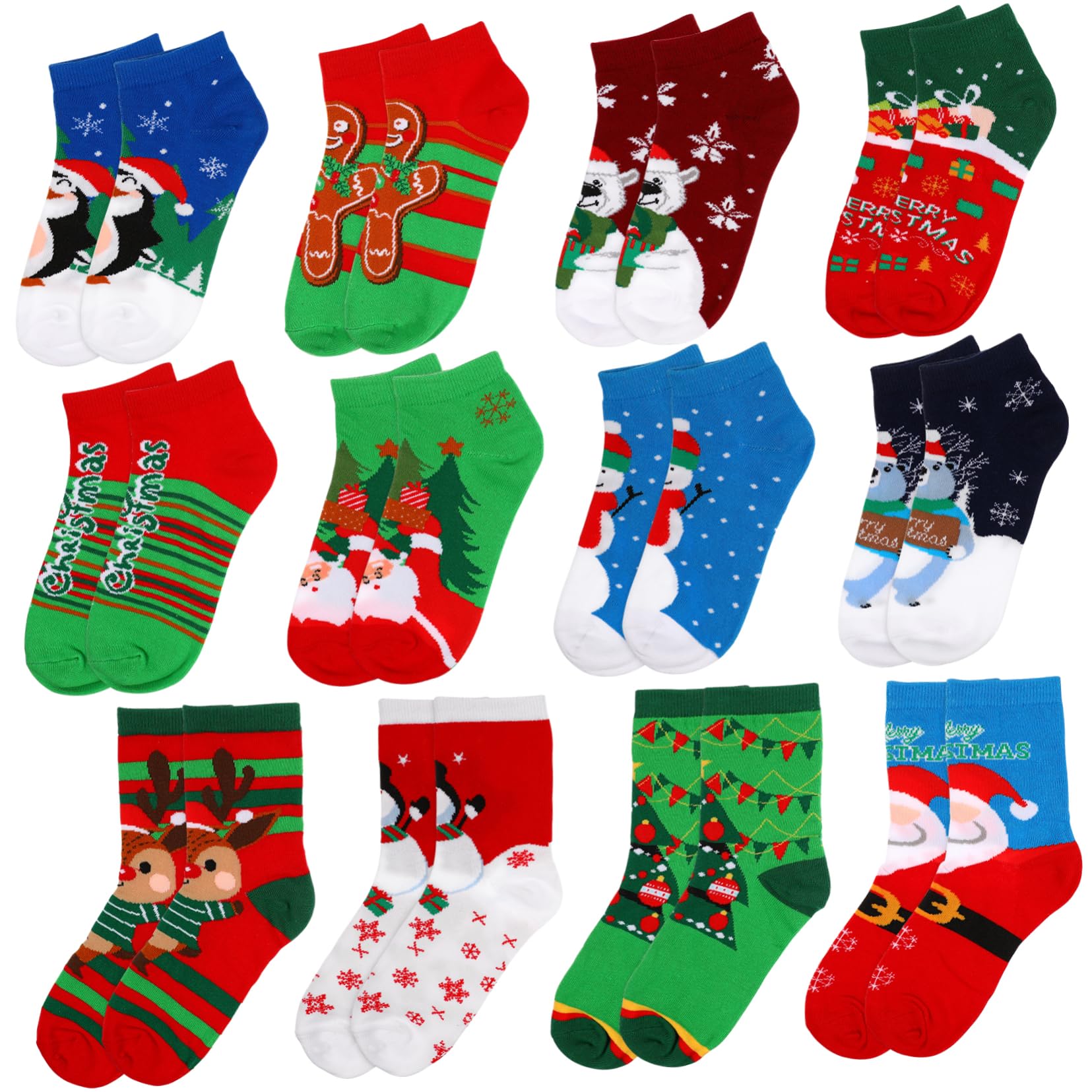 Gadpiparty 12paires Calendrier De Chaussettes De Coton De Chaussettes Pour Compte Aux