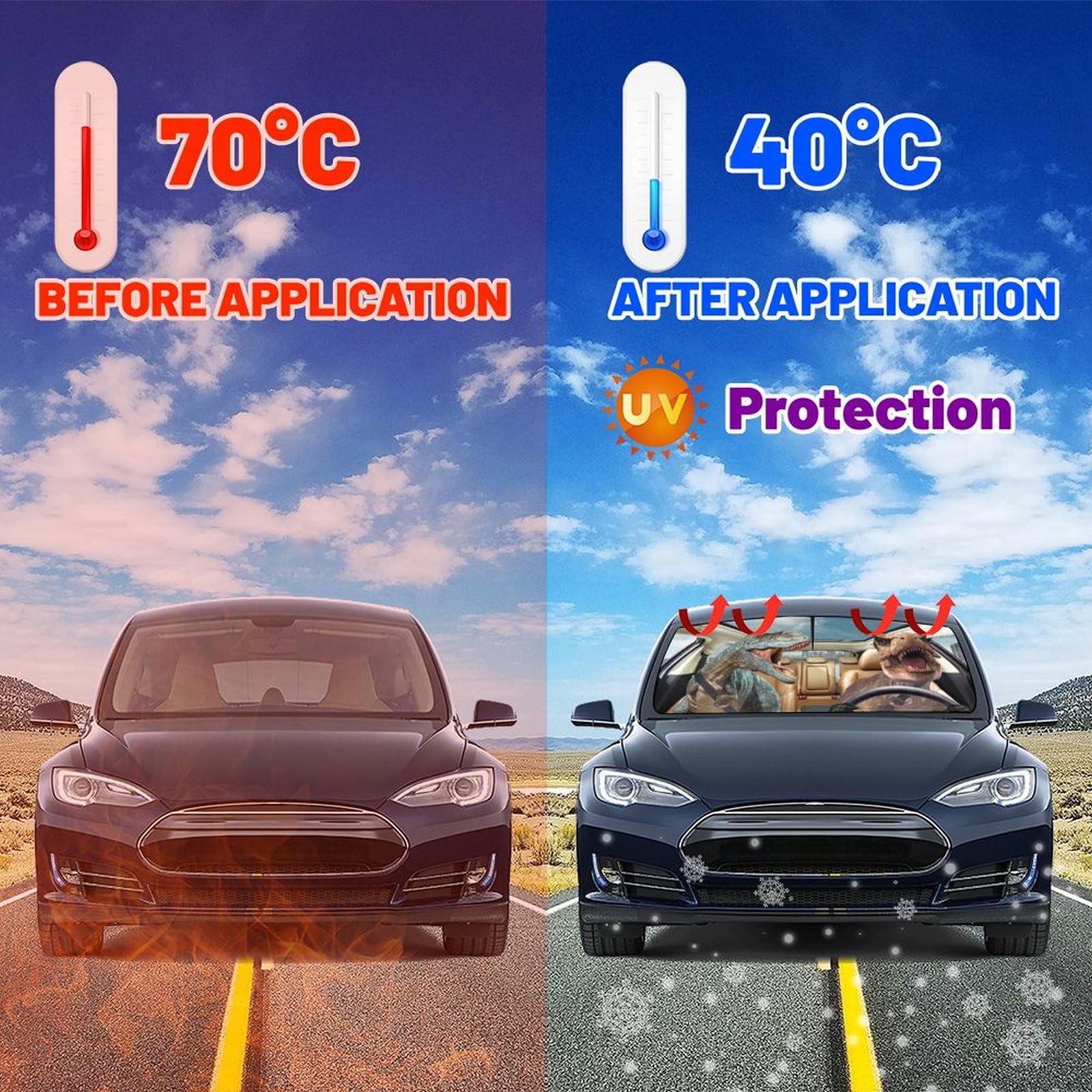 Socira Parasol plegable para parabrisas de automóvil, diseño de dinosaurio, parasol divertido, parasol para ventana delantera, accesorios de coche de dinosaurio, bloquea los rayos UV (57 x 30