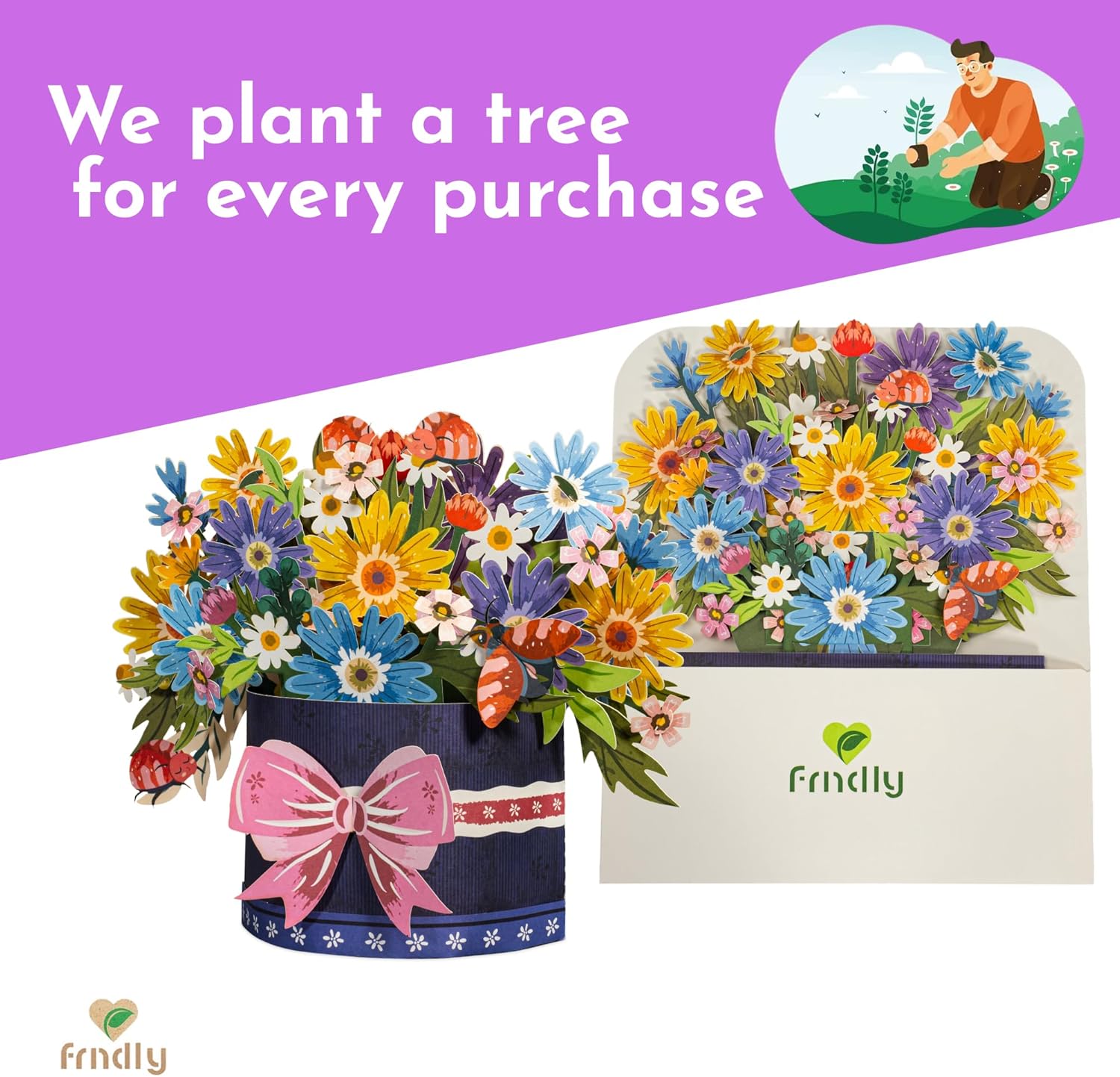 Paper Love 3D Pop Up Card, 2 Pack - Includes 1 Floral Arrangement and 1 Festive Flower Box, For All Occasion - Includes Envelope and Removable Note Tag
