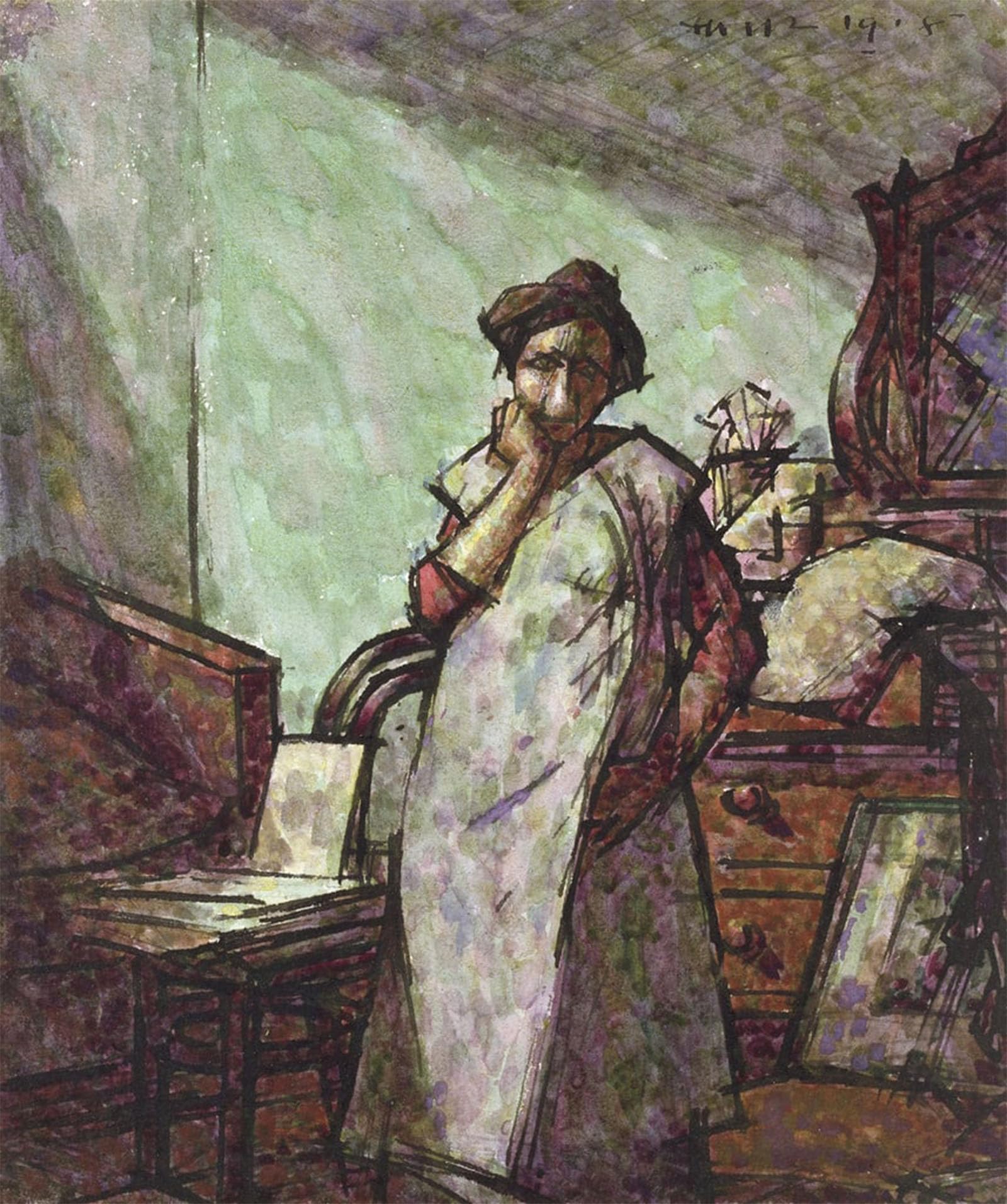 POSTERIIk Famous Modern Artwork Art Mural Interior with Mrs Mounter in an Overall December by Harold Gilman Oil Paintings Pictures for Home Decor 60x90cm