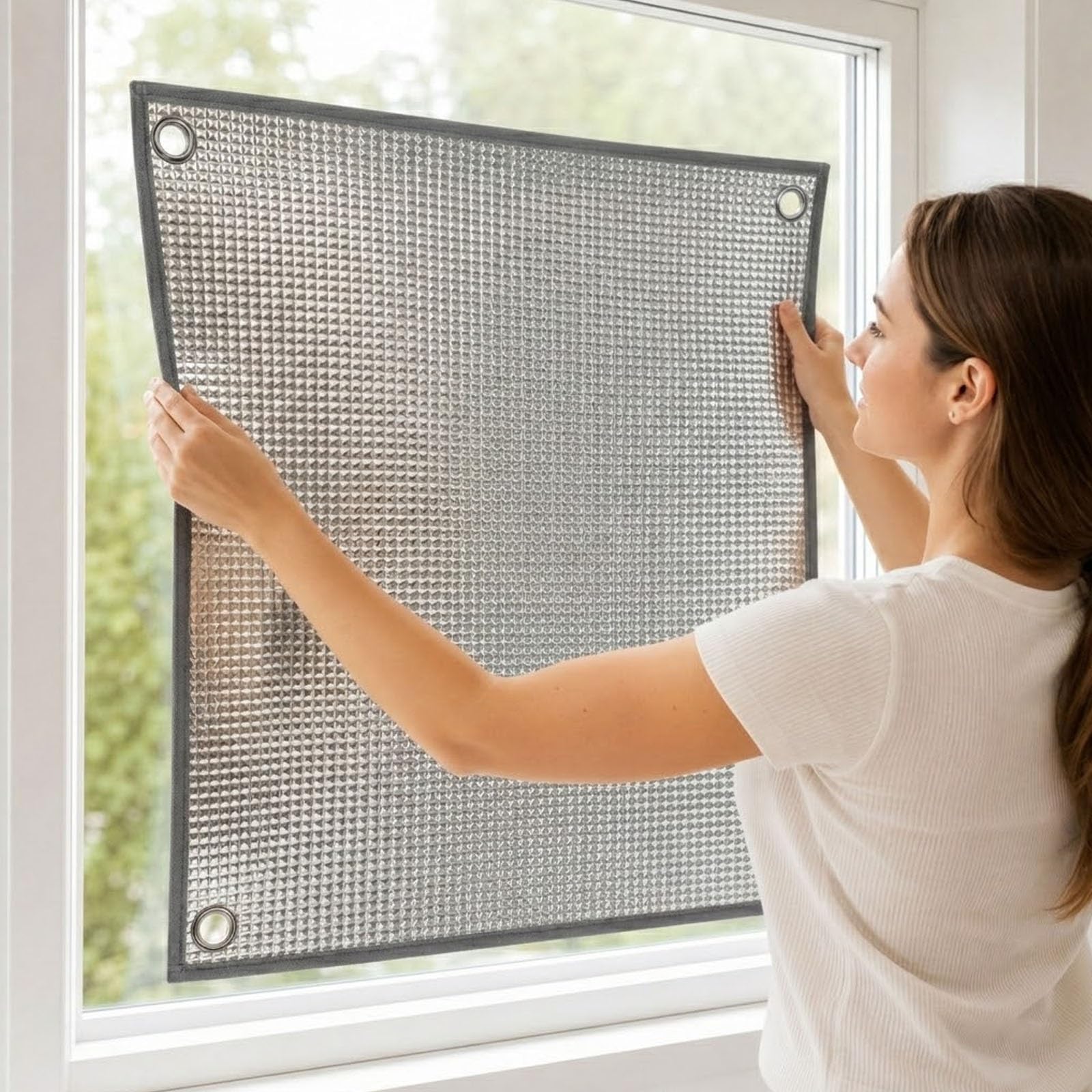 Pellicola per Vetri Finestre Termica Oscurante Pannello Isolante Alluminio Riflettente Con Ventose Protezione Anti Calore Estivo Freddo Invernale Senza Fori per Camper Tetto Veranda(Nero,130x300cm)