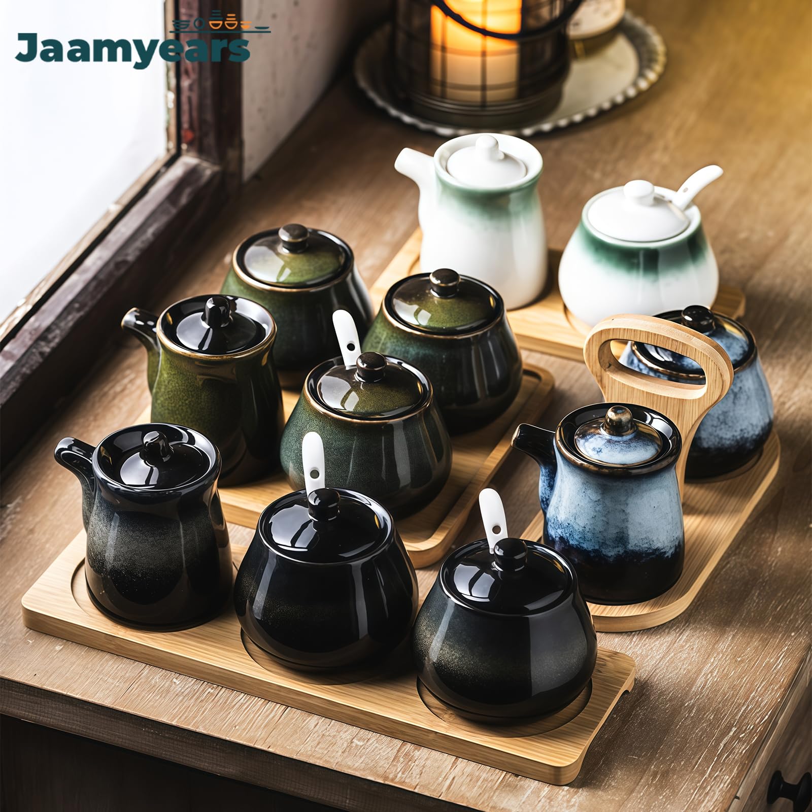 Zuccheriera con coperchio e cucchiaio, piatto in ceramica da 260 ml per bar, comodo zuccheriera per uso domestico o ufficio, perfetta per gli amanti del caffè e gli appassionati di tè