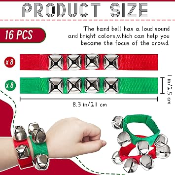 16 Pcs Band Wrist Bells, Musical Shaking Jingle Bell Wristbands for Adults, Adjustable Ankle & Wrist Percussion Accessories for Christmas Parties, Festivals & Group Events