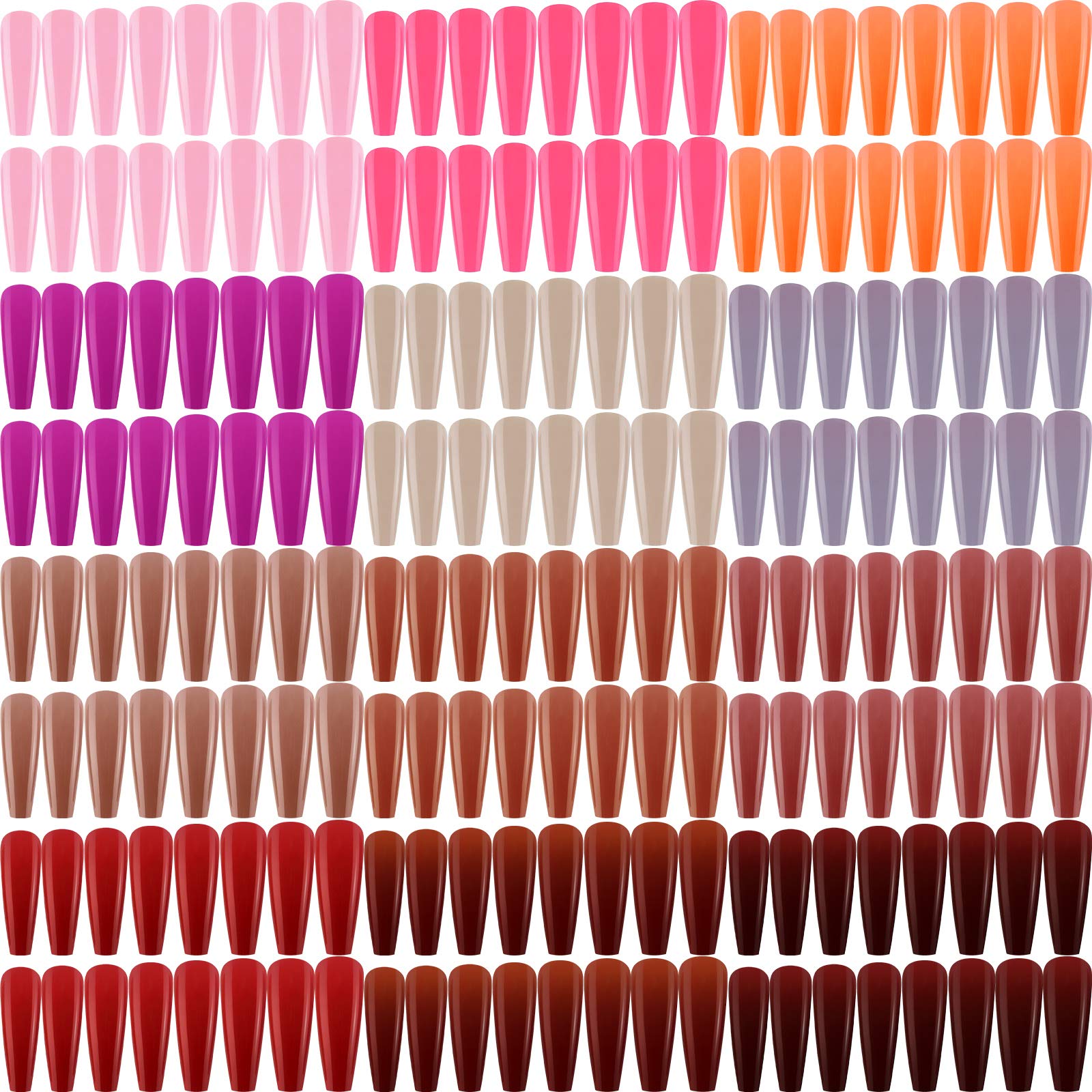 288 Pieces 12 Sets Extra Long Ballerina Press on Nails Coffin False Nails Gradient Color Long Acrylic Nails Glitter Artificial Nail Tips Full Cover Fake Nails for DIY Nail Salon (Warm Color Design)