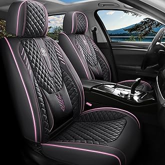 INZU Car Seat Cover 5-Seats Full Set Universal fit, Suitable for Most Cars, SUV, Airbags Compatible with Synthetic Leather Car Seat Cushion Protectors. (Black Pink Line)
