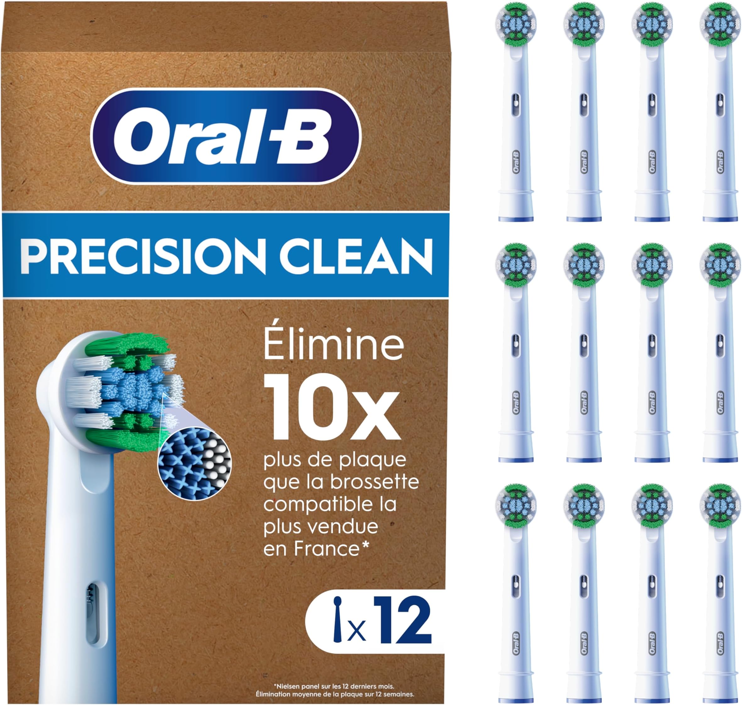 Pro Precision Clean Electric Toothbrush Head, X-Shape And Angled Bristles for Deeper Plaque Removal, Pack of 12 Toothbrush Heads, Suitable For Mailbox, White