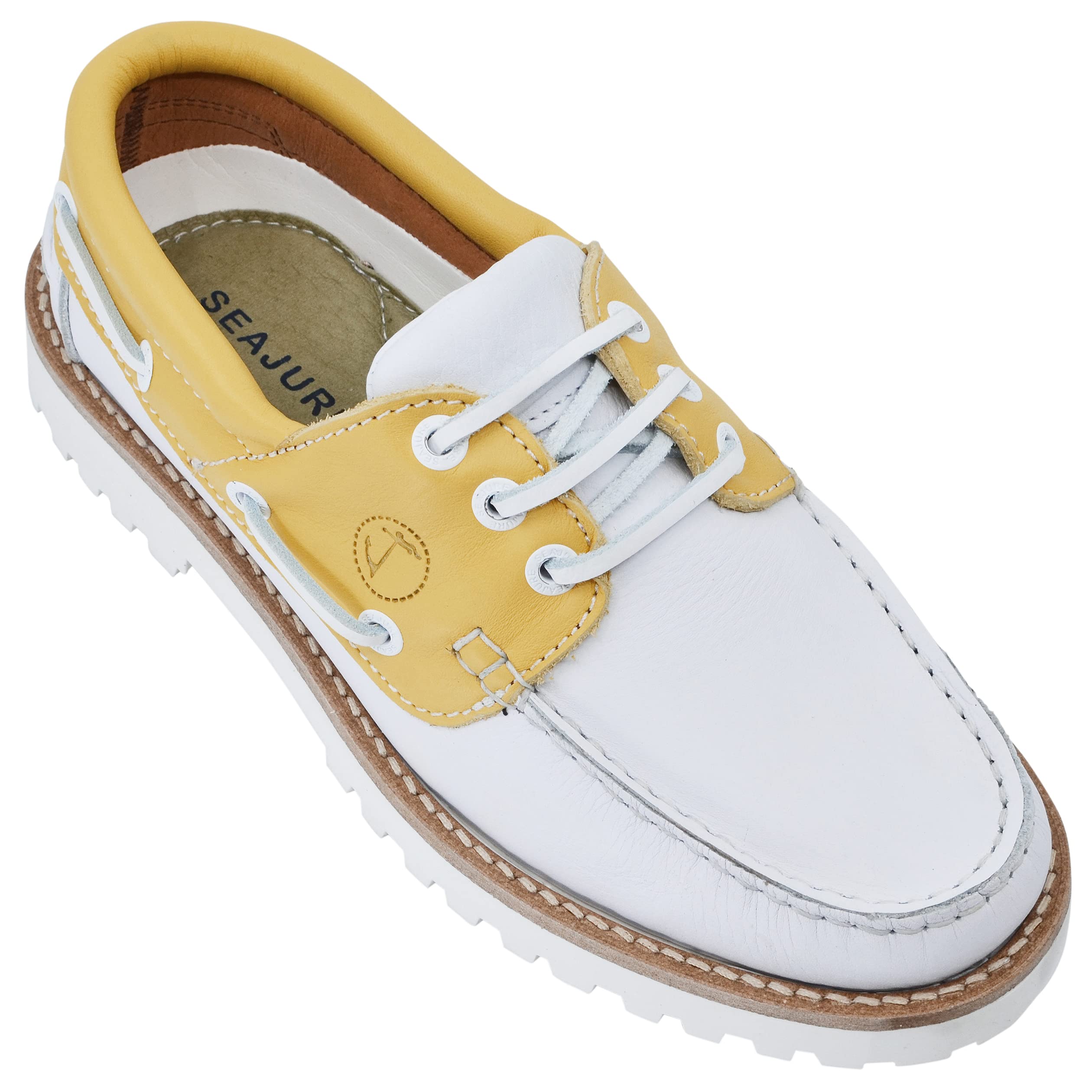 Seajure Chaussures Bateau pour Femme Quirimbas en Cuir Jaune et Blanc