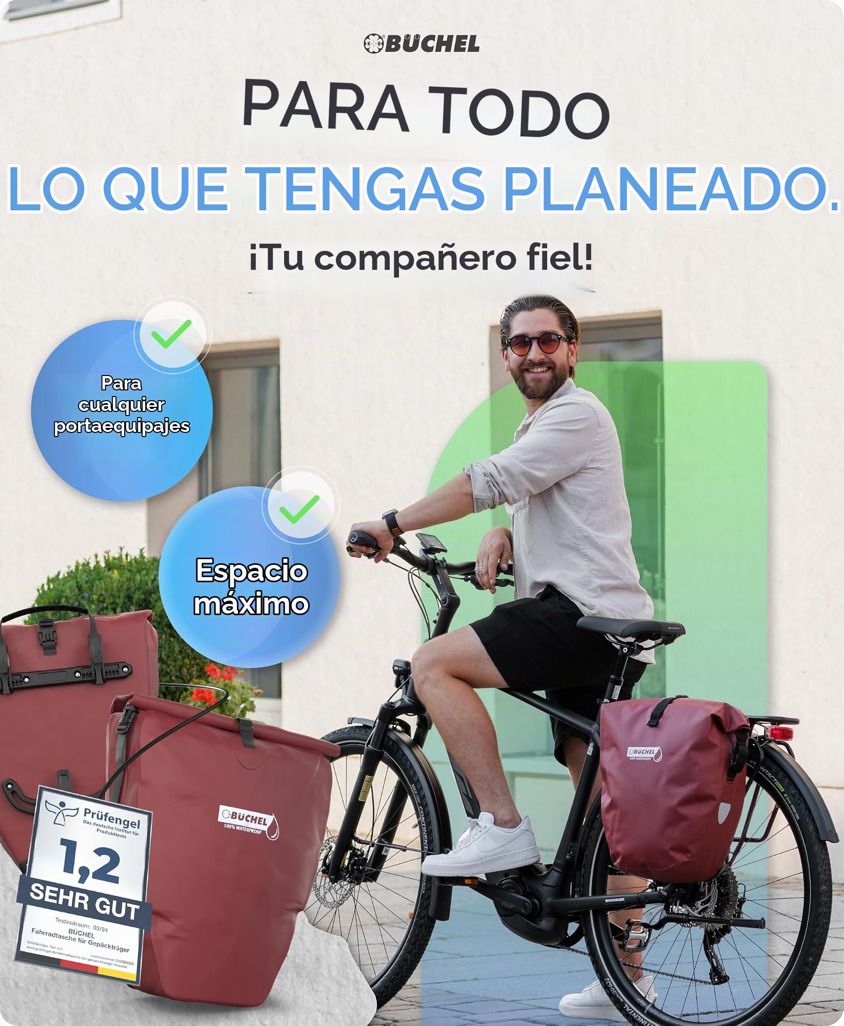 Büchel Alforjas para portaequipajes, 2 Unidades, 25,4 L – 100% Impermeable, con asa y Correa para el Hombro, Bolsa para Bicicleta, Bolsa para portaequipajes, Bolsas traseras para Bicicleta