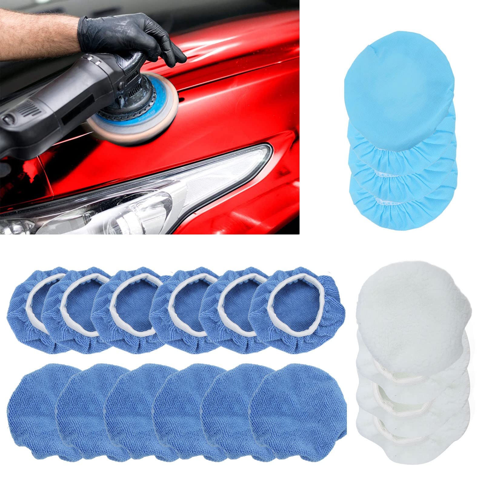 Jxngery Auto-Polierpad, Mikrofaser, für Autos, Motorräder, Schiffe, 20-teilig, 15,2 cm, Polier- und Polierhauben-Set