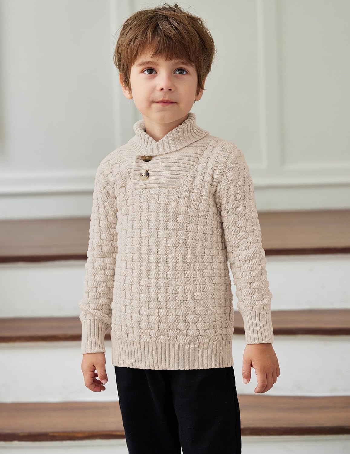 Arshiner Boys Crewneck Long Sleeve Textured Ribbed Edge Pullover Sweaters Button Up Knitted Sweater Tops - Image 3