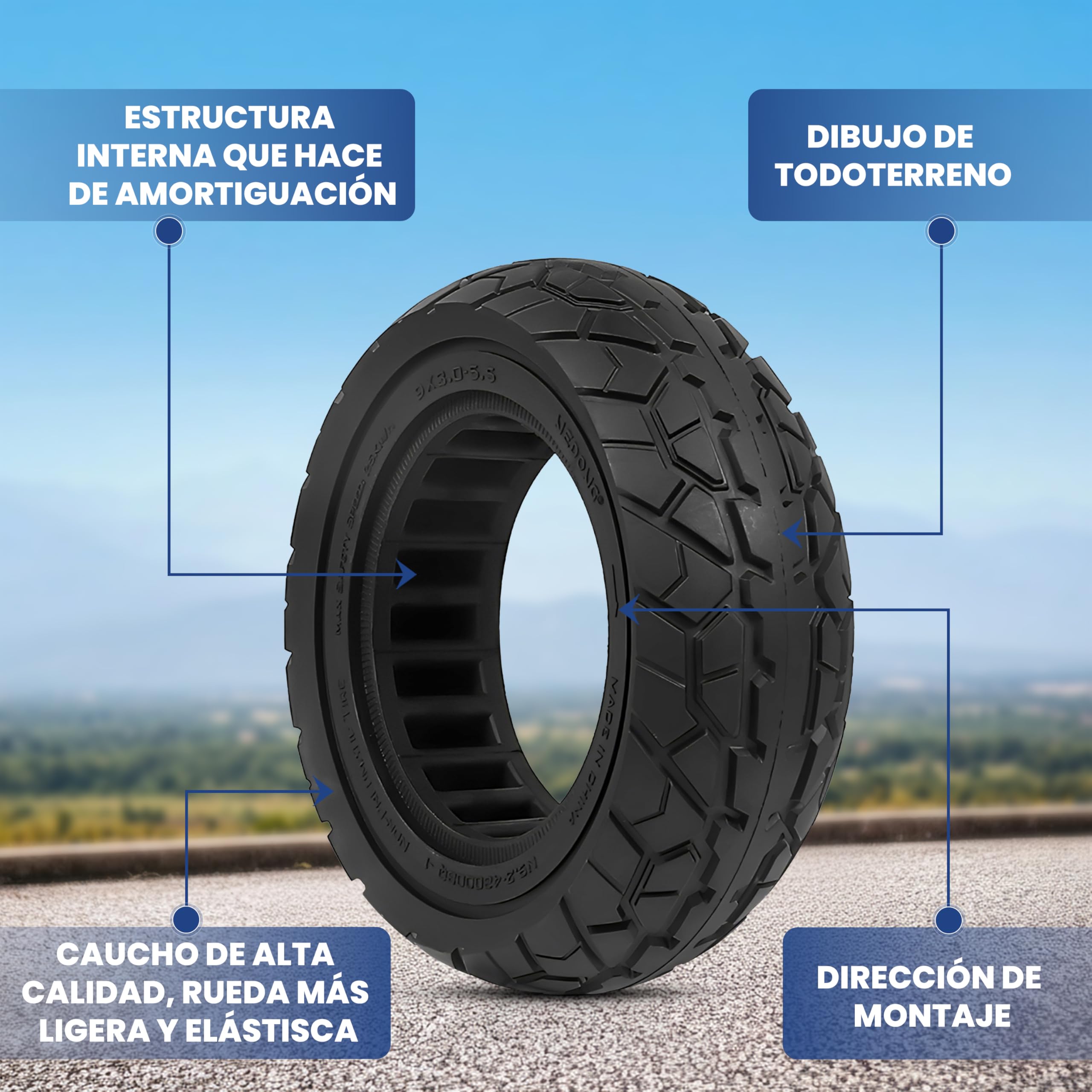 ANSENI Rueda Maciza 9X3.0-5.5 para Patinete Eléctrico Kukirin G2 Pro(Versión 2024 Posterior) Neumatico Offroad Todoterreno 9 Pulgadas,Neumáticos de Reemplazo,Rueda Repuesto Antipinchazo (1 Rueda)