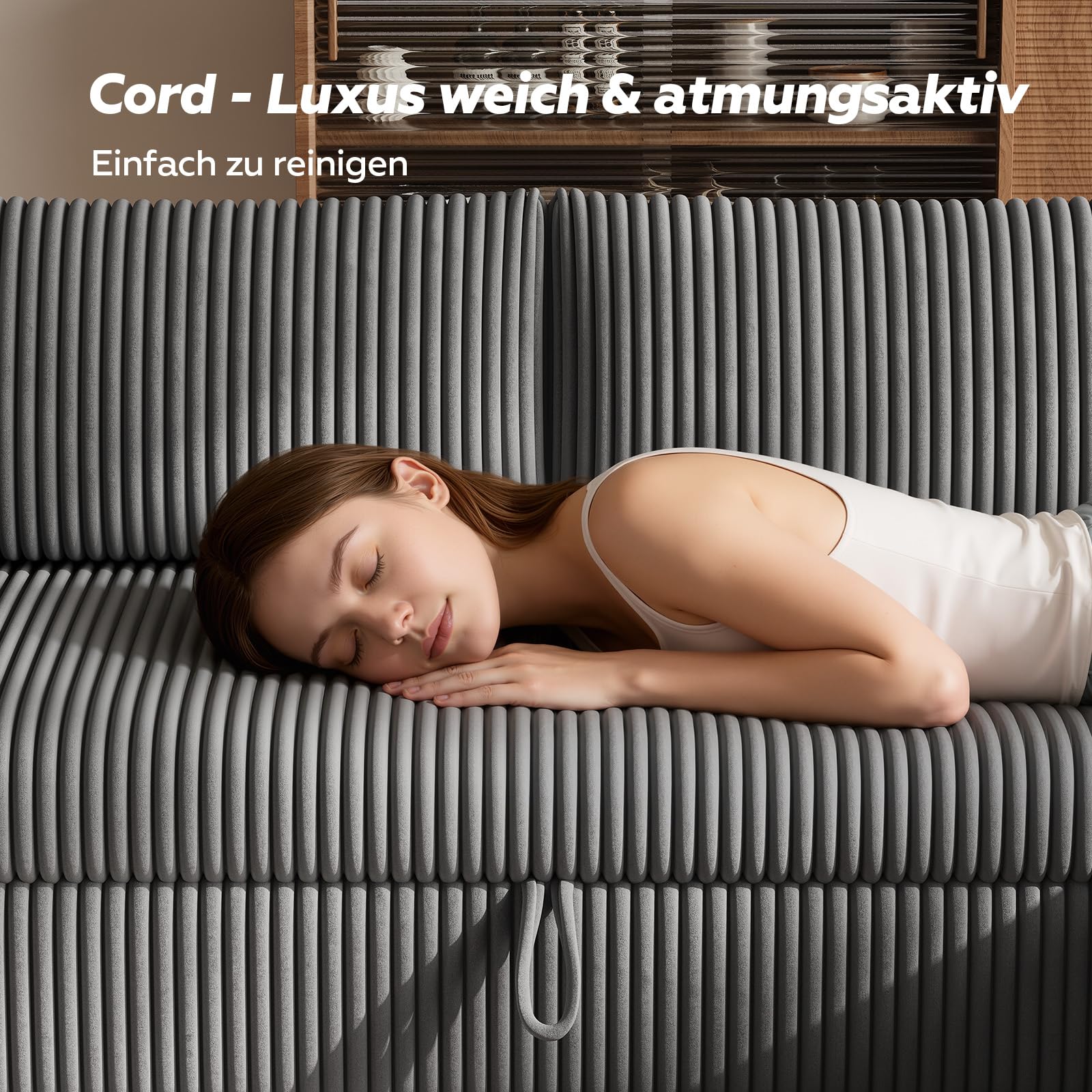 HOMRELEXA Ecksofa mit Schlaffunktion, Cord-Bezug Schlafcouch in L-Form, Schlafsofa Ausziehbar, Ausziehbares Sofa mit Stauraum, Umkehrbare Chaiselongue (Links oder rechts), Grau