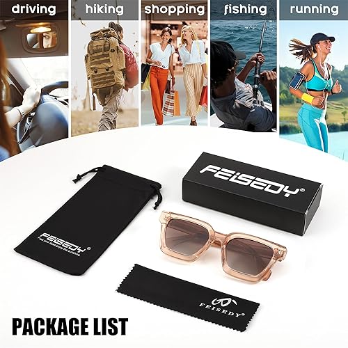 Miniatura 7 de FEISEDY Gafas de sol polarizadas para hombre y mujer, marco grueso cuadrado, rectangular, UV400, gafas de sol B2396