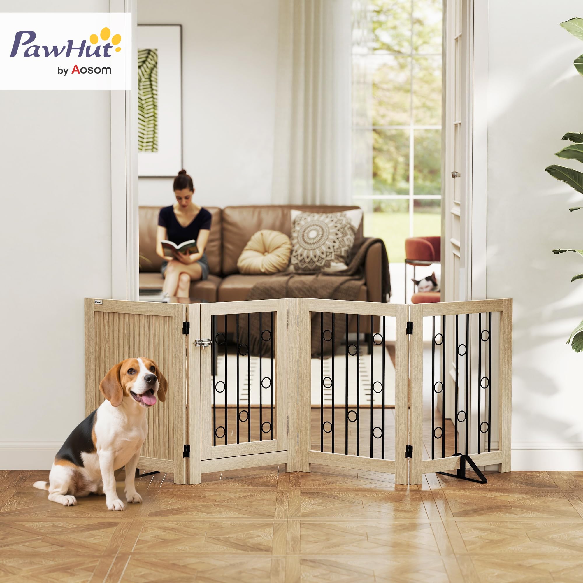 PawHut Recinto barriera per cani autoportante pieghevole 70 x 205 cm con porta e serratura