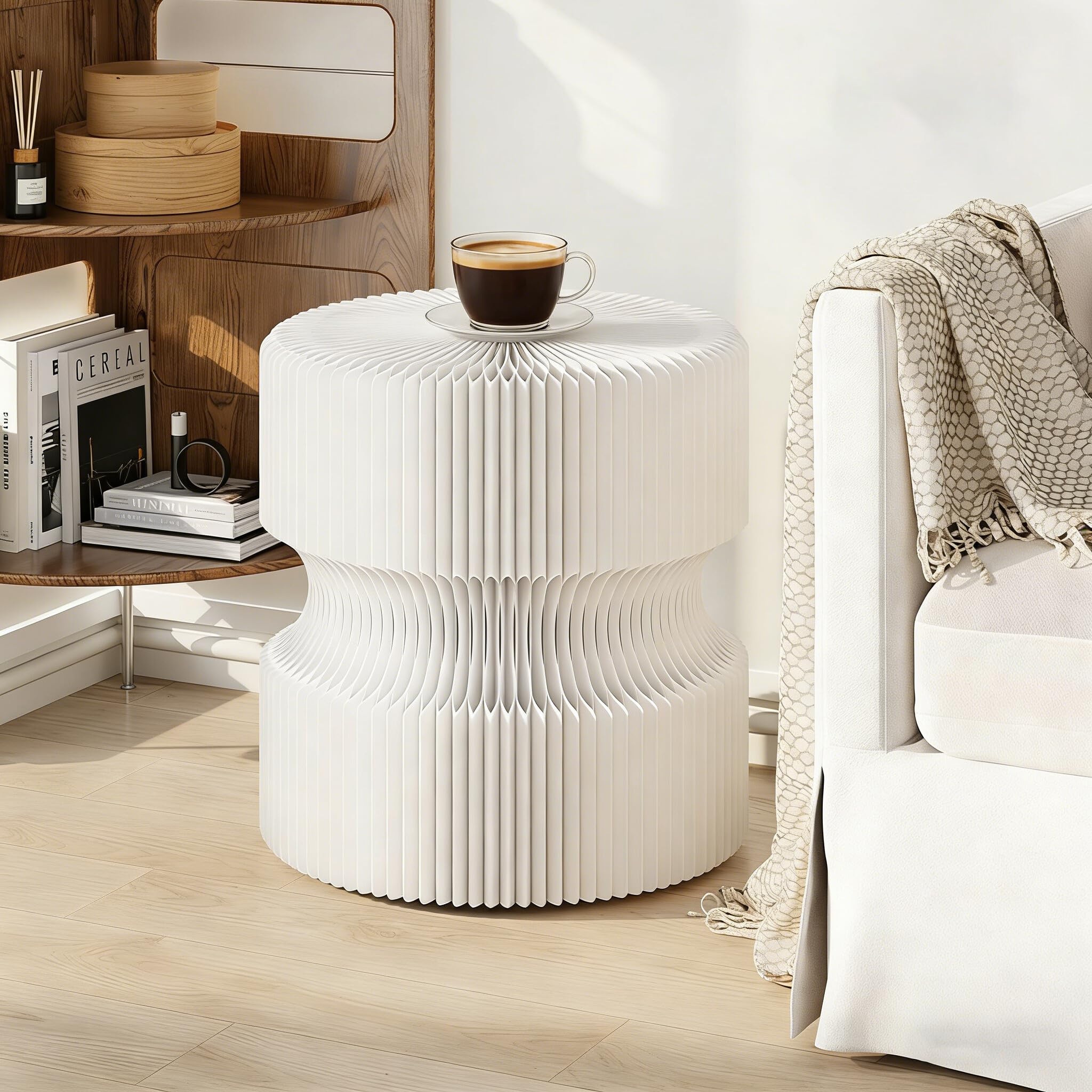 Generisch Tragbarer Klapphocker Faltbar Vielseitig Einsetzbar als Beistelltisch, Papier Displayständer Sockel oder Blumenhocker für Wohnzimmer, Schlafzimmer, Flur, Events(Weiß)