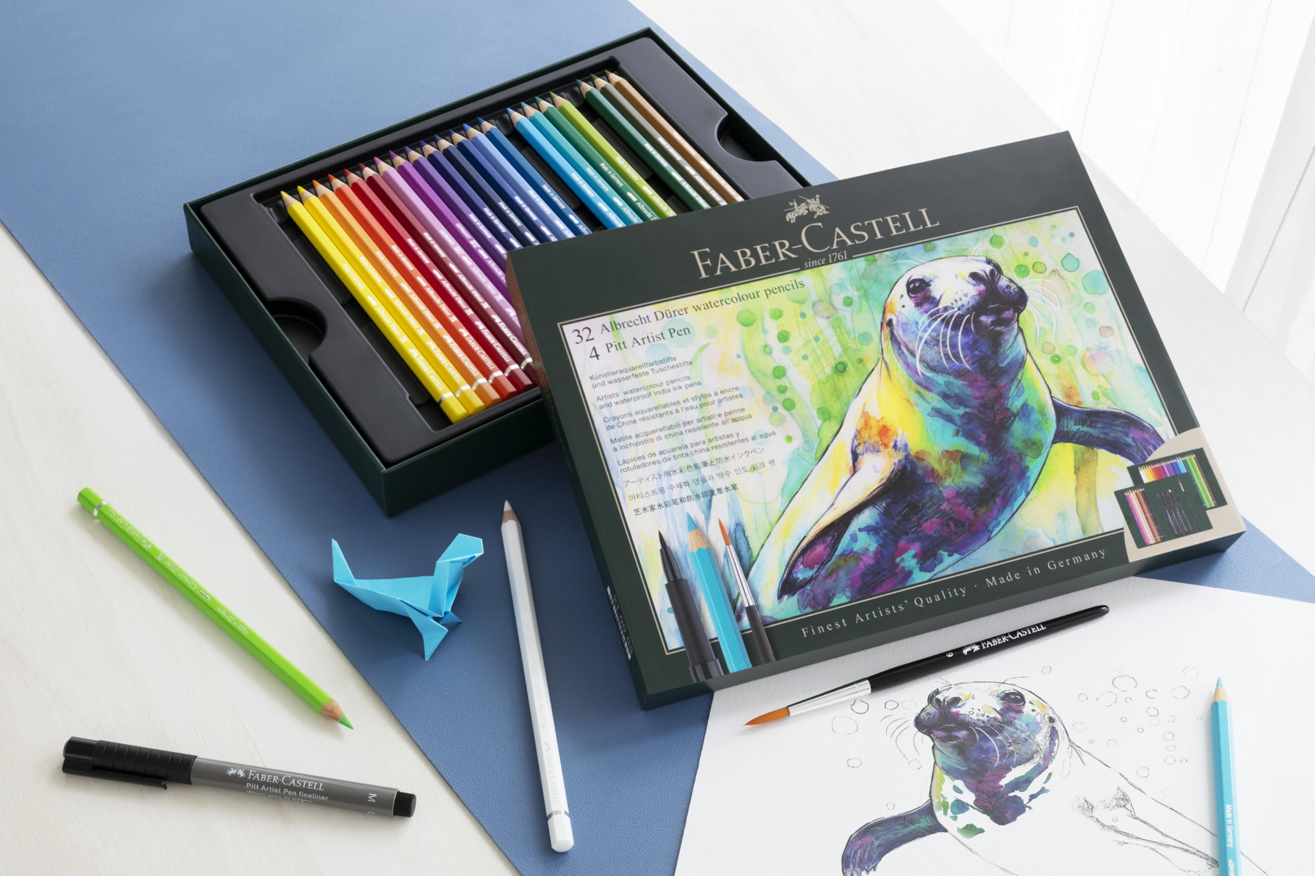 FABER-CASTELL - zestaw Albrecht Dürer & Pitt Artist Pen, 37-częściowy | Z kredkami akwarelowymi i pisakami do tuszu do rysunków, ilustracji i projektów artystycznych
