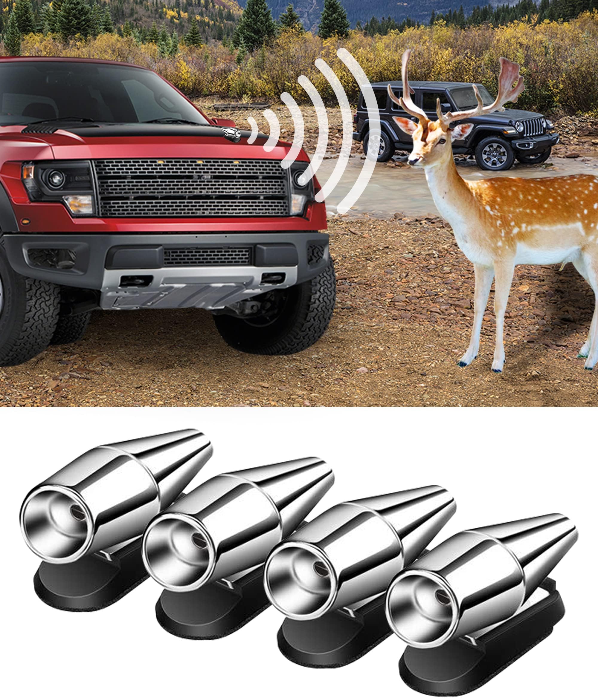 ESEWALAS 4 Packs Save Deer Whistles Repellent Devices,Deer Warning Whistle for Car with Extra Tapes,Save A Deer Whistles Avoids Collisions,Car Deer Warning Devices,Animal Alert (Silver)