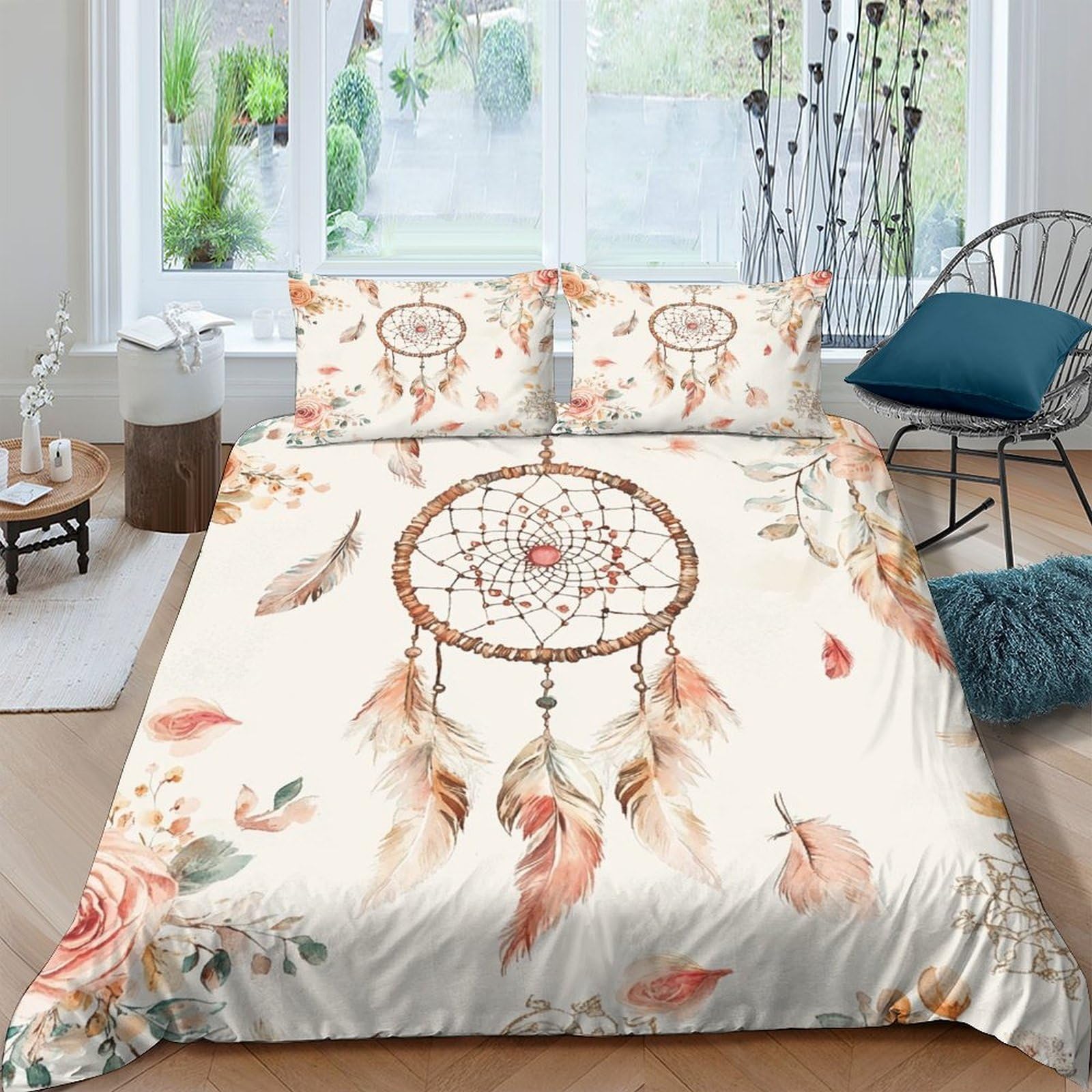 Ctjqhvkz Style-8 3D Printed Dreamcatcher Fitted Sheet Microfiber Soft Boho Feather Bed Cover For Bedroom Dorm Mattress Decor Single（135X200cm）
