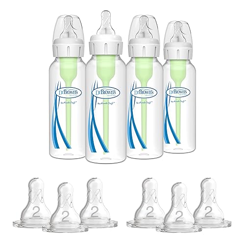 Dr. Brown's Options+ Biberón anticólicos – 8 onzas – Paquete de 4 y pezón Dr. Brown's original, nivel 2 (9.8 ft+), 6 unidades