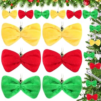 12 Pcs Plush Christmas Bow Ornaments Hanging Furry Bows Christmas Tree Decoration for Holiday Wreath Fireplace Door Home Decor
