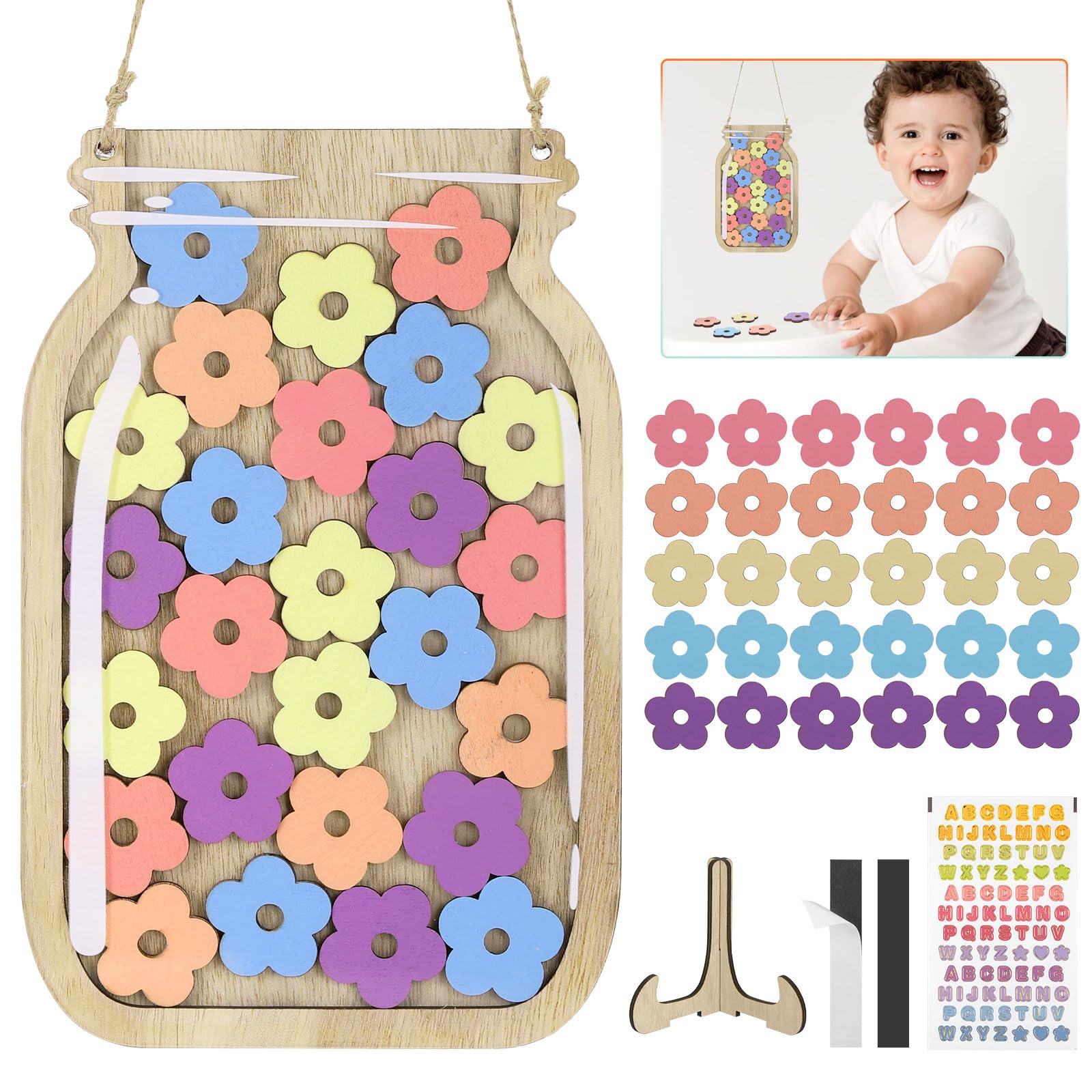 JIANTA Bocal de Récompense Enfants Magnétique Tableau Comportement Classe Reward Jar 30 Fleurs