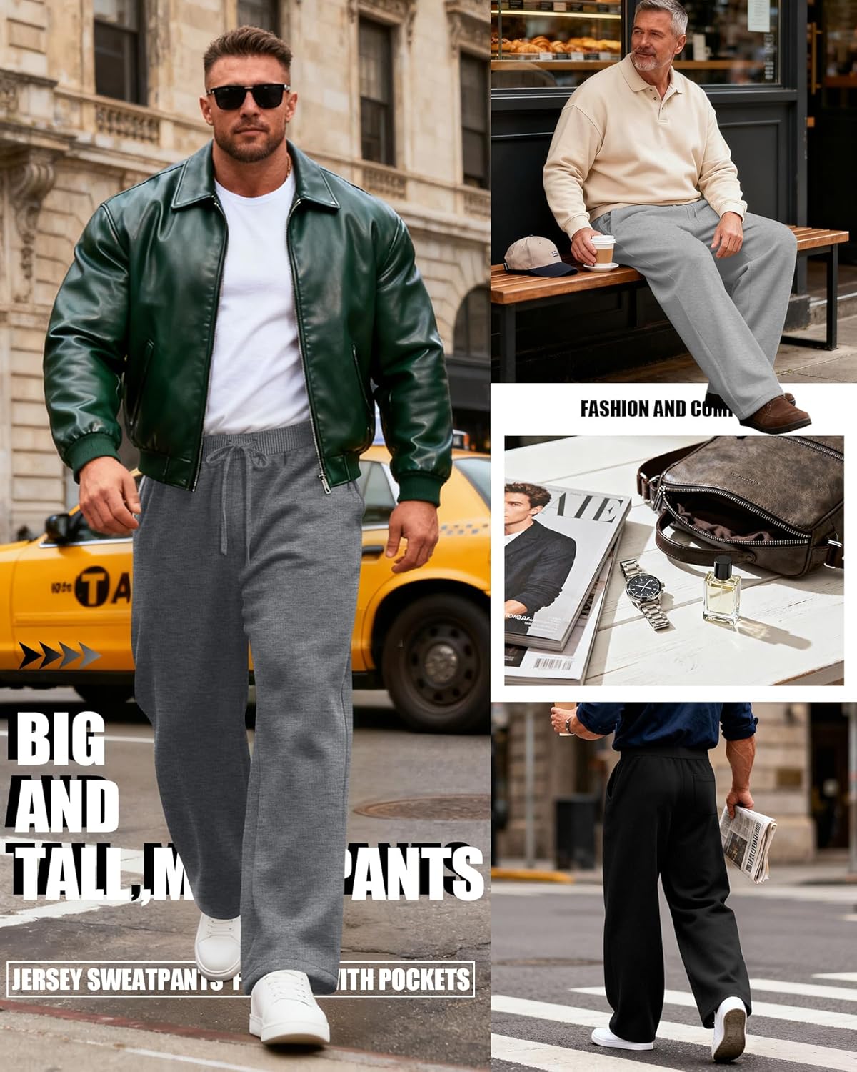 3 Pack Men's Big and Tall Sweatpants Athletic Open Bottom Drawstring Lounge Pants Plus Size Joggers with Pockets(Gray, Light Gray, Black,XX-Large) - Image 4