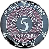 Vista 1 de Moneda AA de 5 años de color plateado, Medallón plateado, chip de recuperación, ficha de 12 pasos, moneda Alcohólicos Anónimos