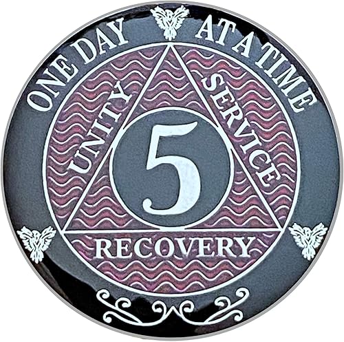Moneda AA de 5 años de color plateado, Medallón plateado, chip de recuperación, ficha de 12 pasos, moneda Alcohólicos Anónimos