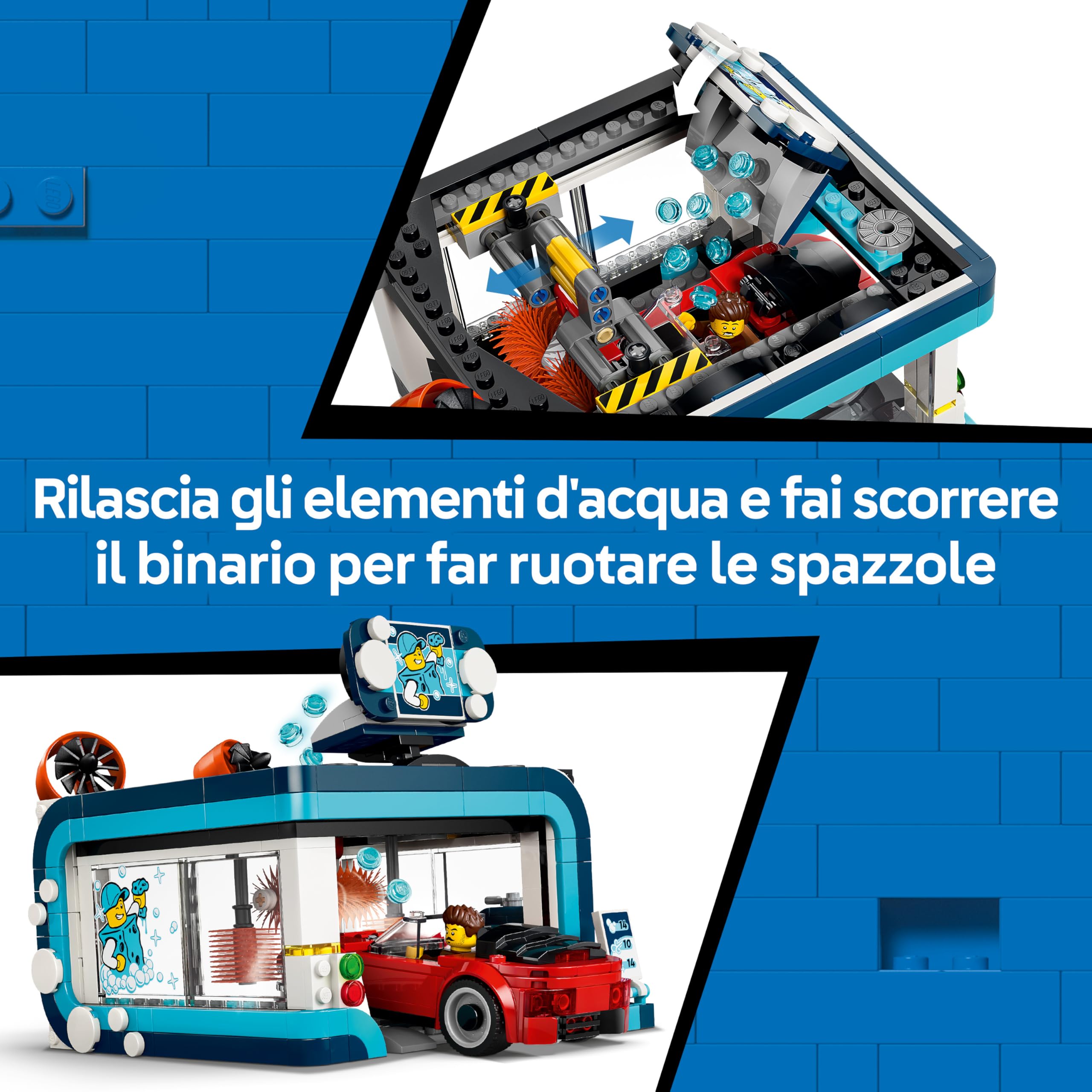 LEGO City Autolavaggio Drive-In Giocattolo - Include 2 Modellini di Auto, Funzione di Lavaggio e 4 Minifigure con Accessori - Idea Regalo di Compleanno per Bambini da 6 Anni in su - 60497