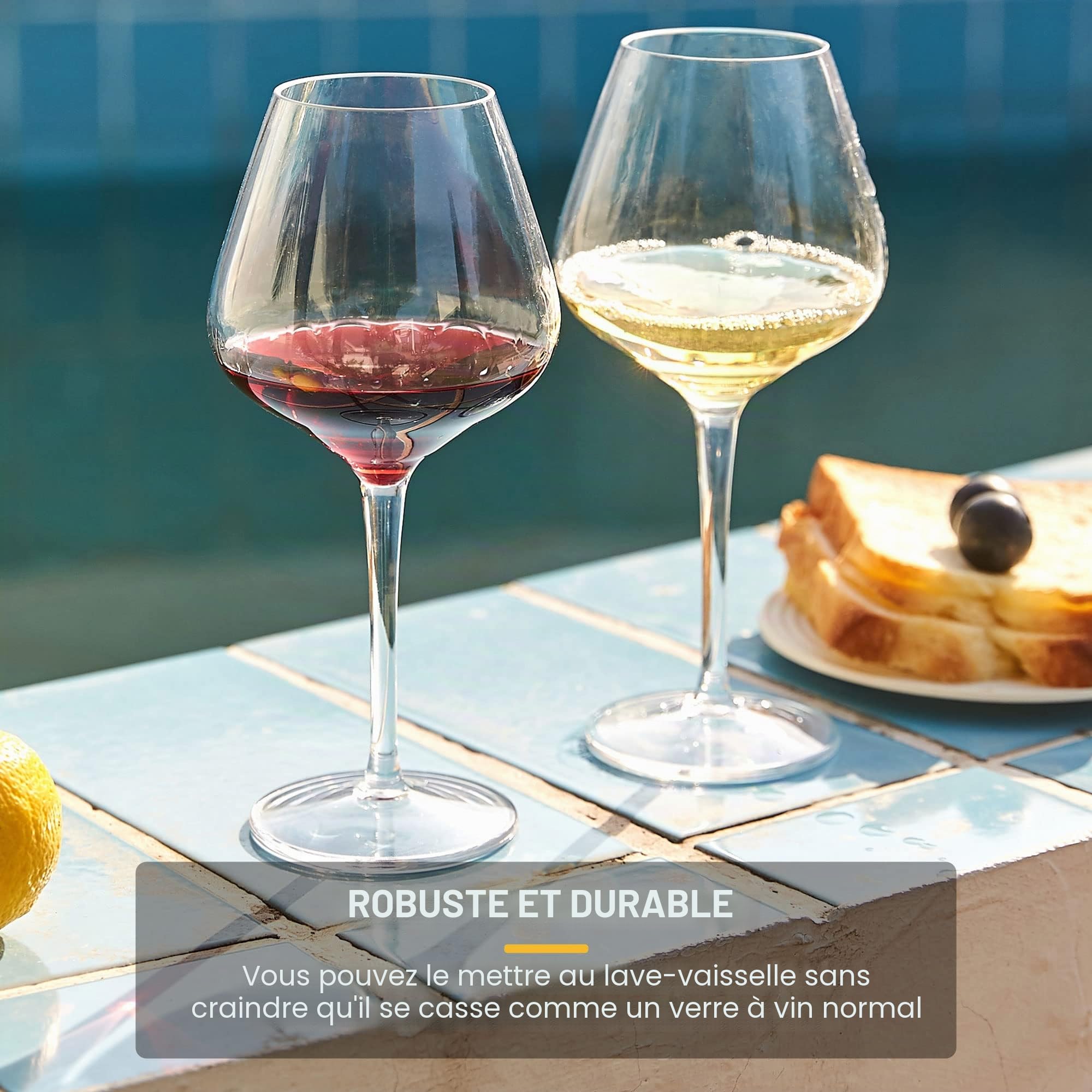 Incassable Verres à Vin Rouge Blanc en Tritan-Plastique Cadeaux de Mariage, Lavable au Lave-vaisselle, 530 ML, Lot de 4