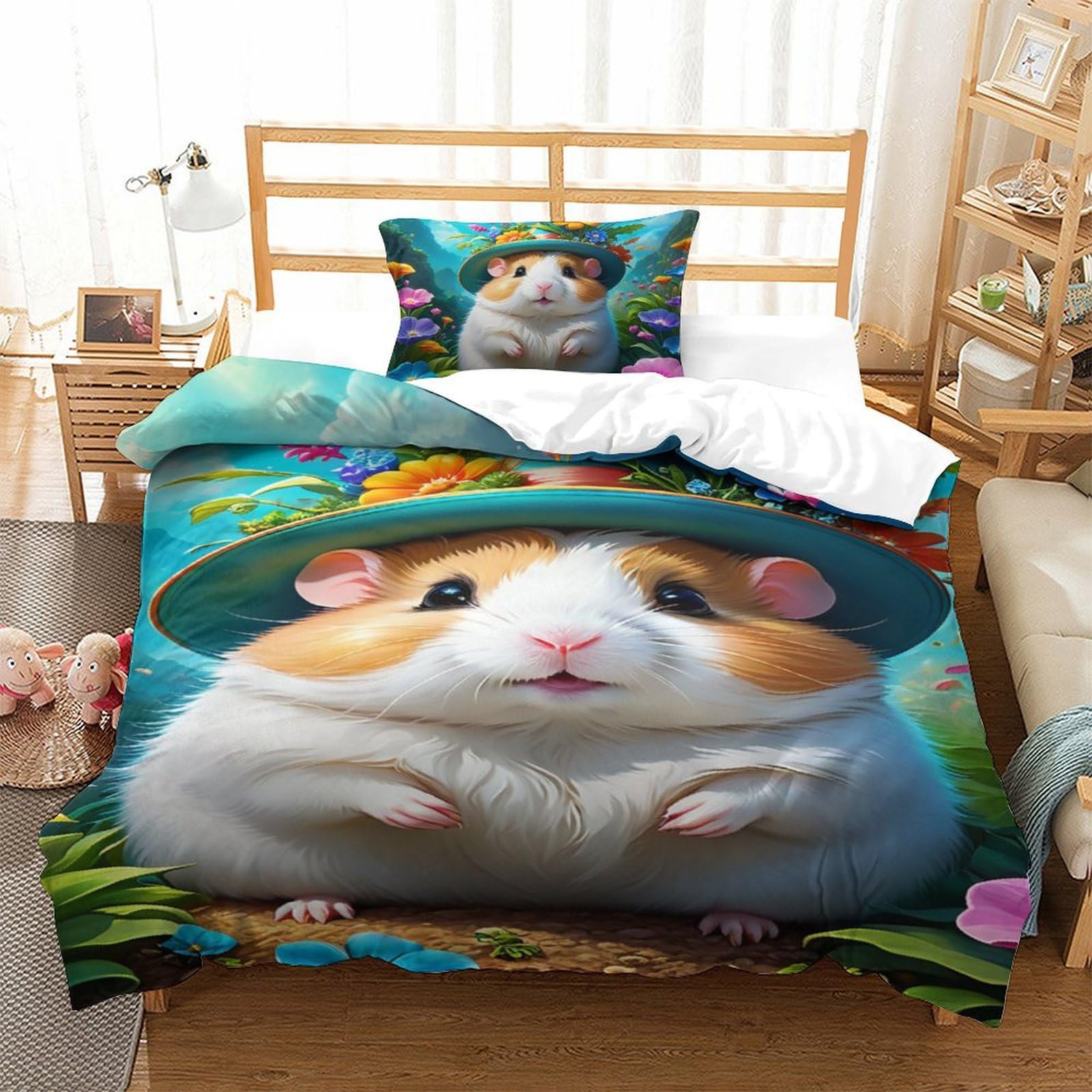 Housse de couette hamster 3D pour transformer la chambre des enfants avec un lit douillet 135x200