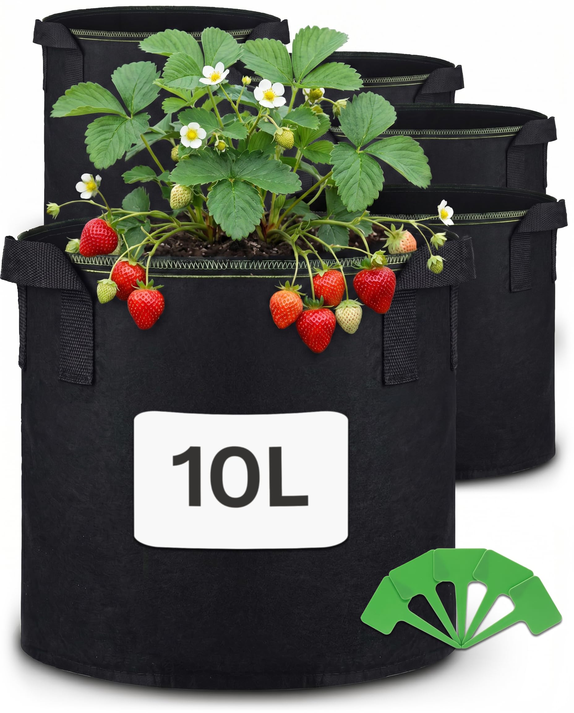 Praknu Pflanzsack 10L - 5STK aus Vliesstoff mit Pflanzenschilder zum Beschriften - mit Griff - Für Gemüse, Pflanzen & Blumen - Stofftöpfe - Grow Töpfe - Stoff Topf - Pflanzbeutel - Blumentopf Stoff