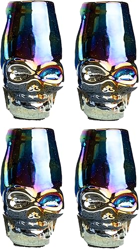 MEXTEQUIL - Auténticos vasos de chupito de calavera mexicana - Juego de vasos de chupito de tequila - 4 piezas - 2 Oz - Copa de esqueleto de vidrio