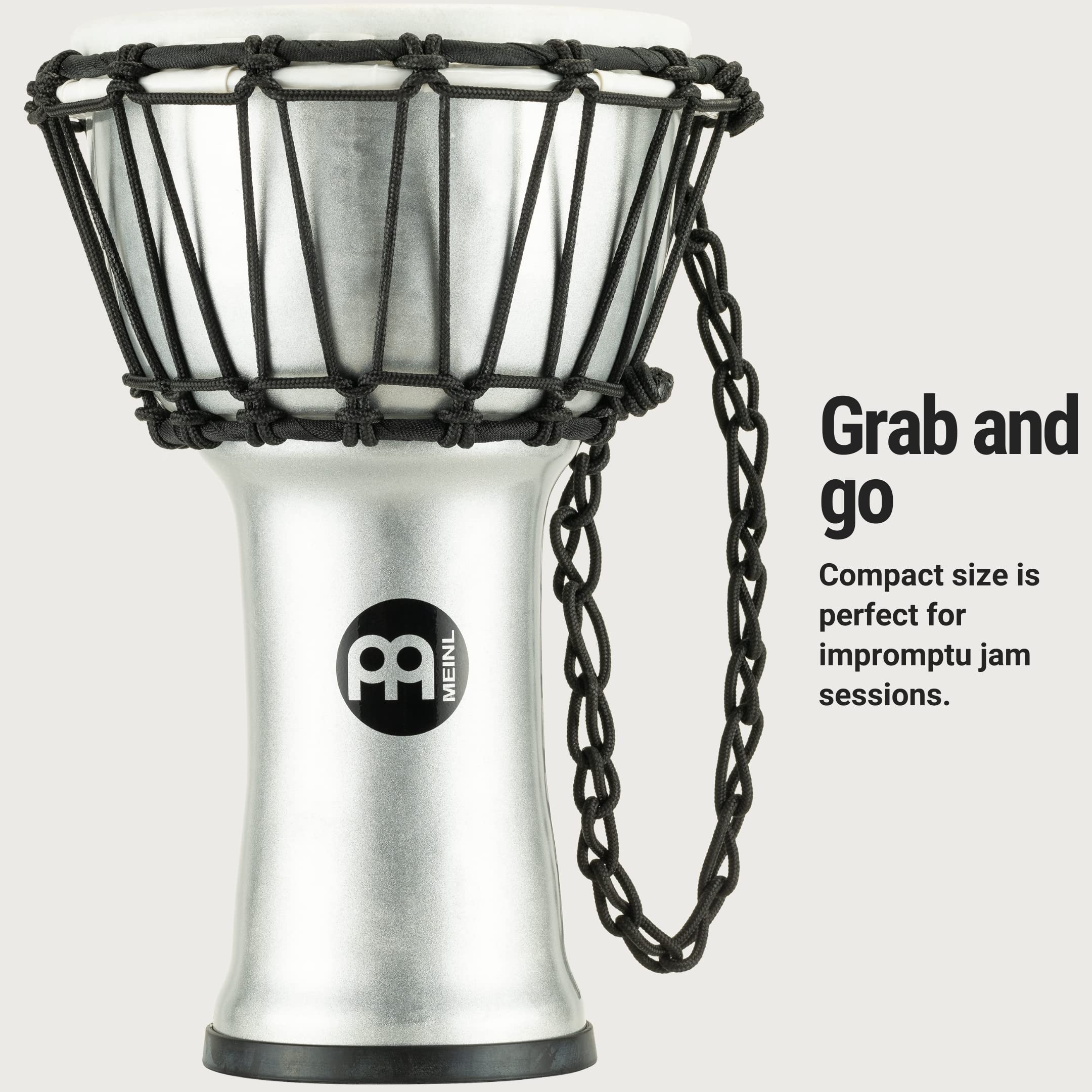 Meinl Percussion JRD Djembe Instrument – Très Petite Percussion à Main – Instrument de Voyage – Diamètre 7 Pouces – Plastique, Argent (JRD-S)