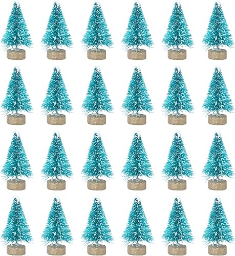 PrettyZoom - Mini árboles de Navidad artificiales con hilo de sisal, color azul-verde, 24 unidades