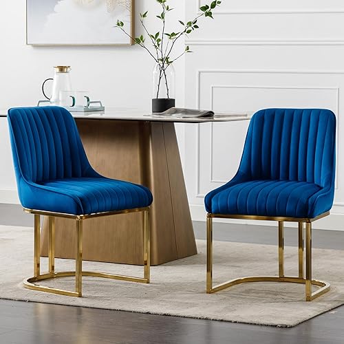 Juego de 2 sillas de comedor modernas de terciopelo tapizadas, sillas de cocina con patas de metal doradorespaldo sin brazos para cocina, comedor,