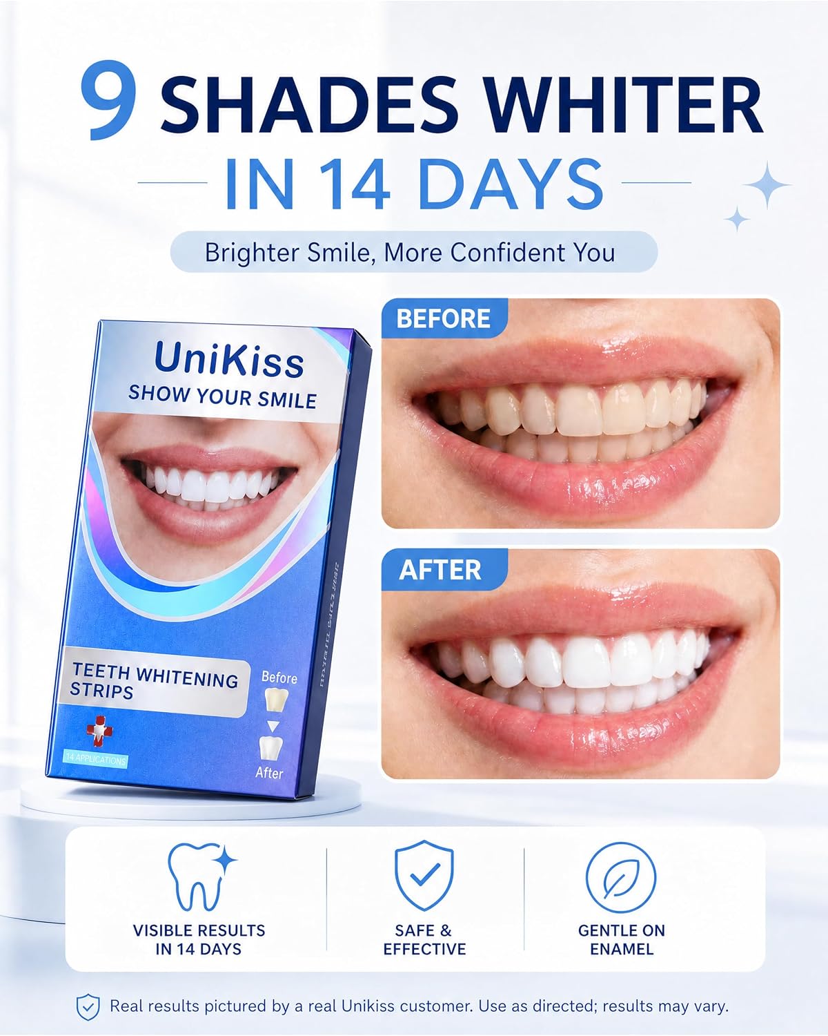 Teeth Whitening Strips-White Strips for Teeth Whitening -Peroxide Gentle Formula for Sensitive Teeth-14-Day Treatment - Enamel Safe for Brighter -Whiter Teeth