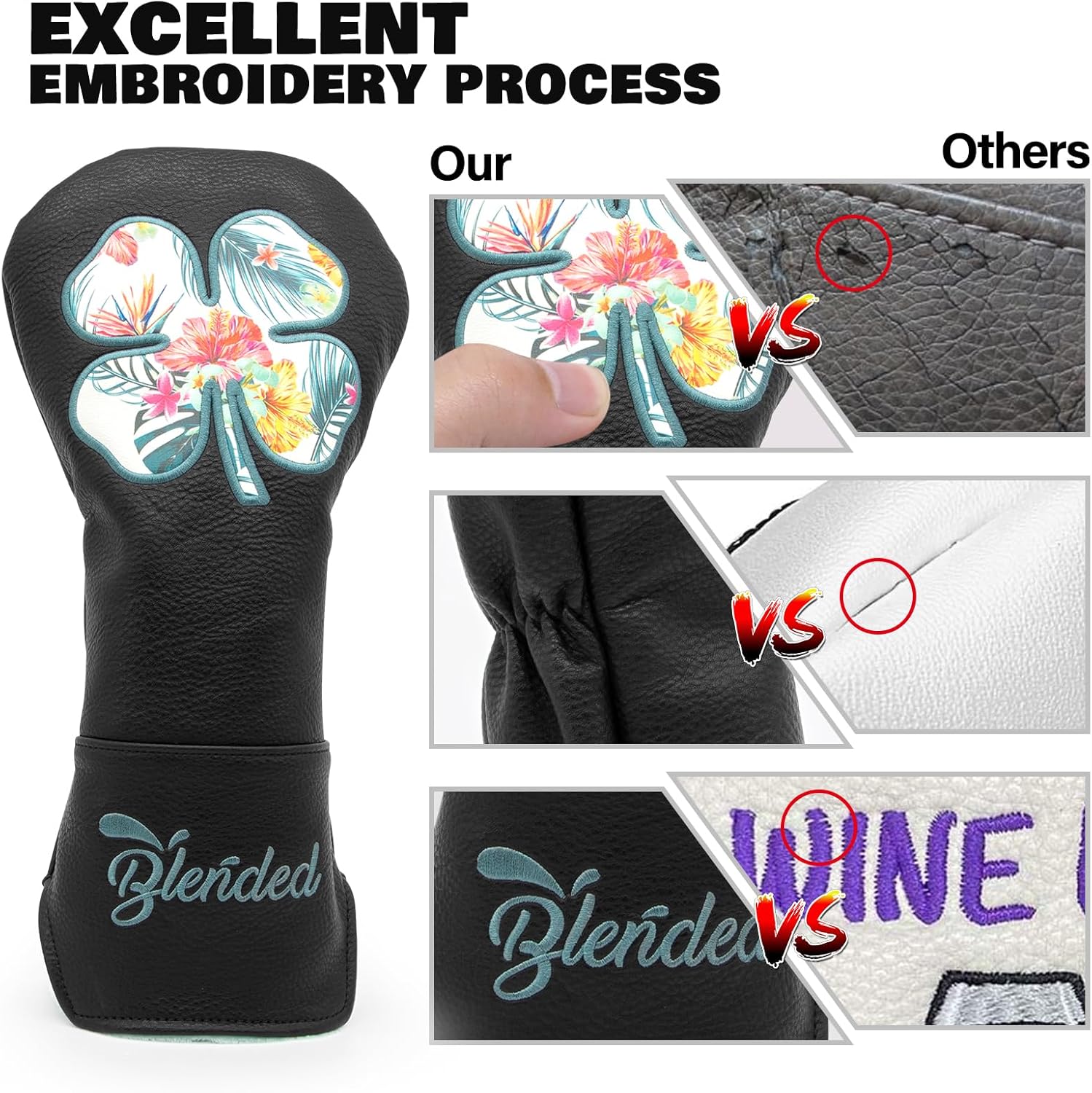 Golf Club Covers White Lucky Clover Golf Head Covers Driver Covers Fariway Wood Headcover Hybrid Covers Leather Golf Headcover with Number Tag for All Brand