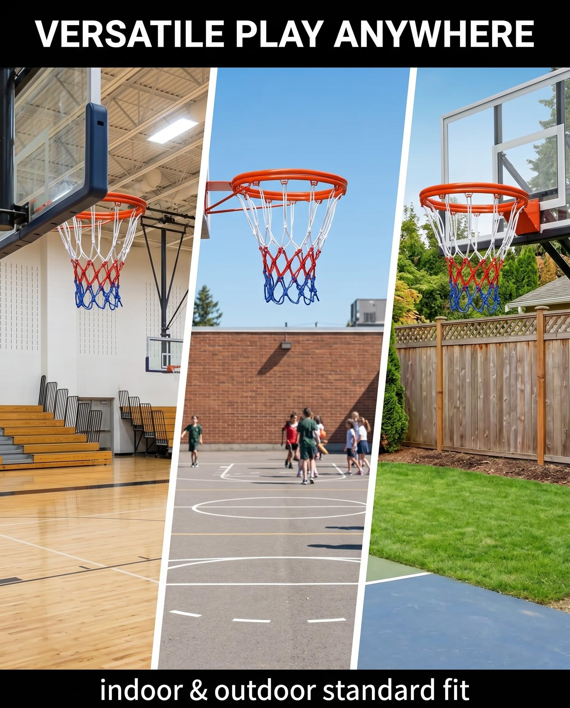 Set di 2 reti da basket in nylon di ricambio, 12 fori, per sport all'aperto, canestro standard